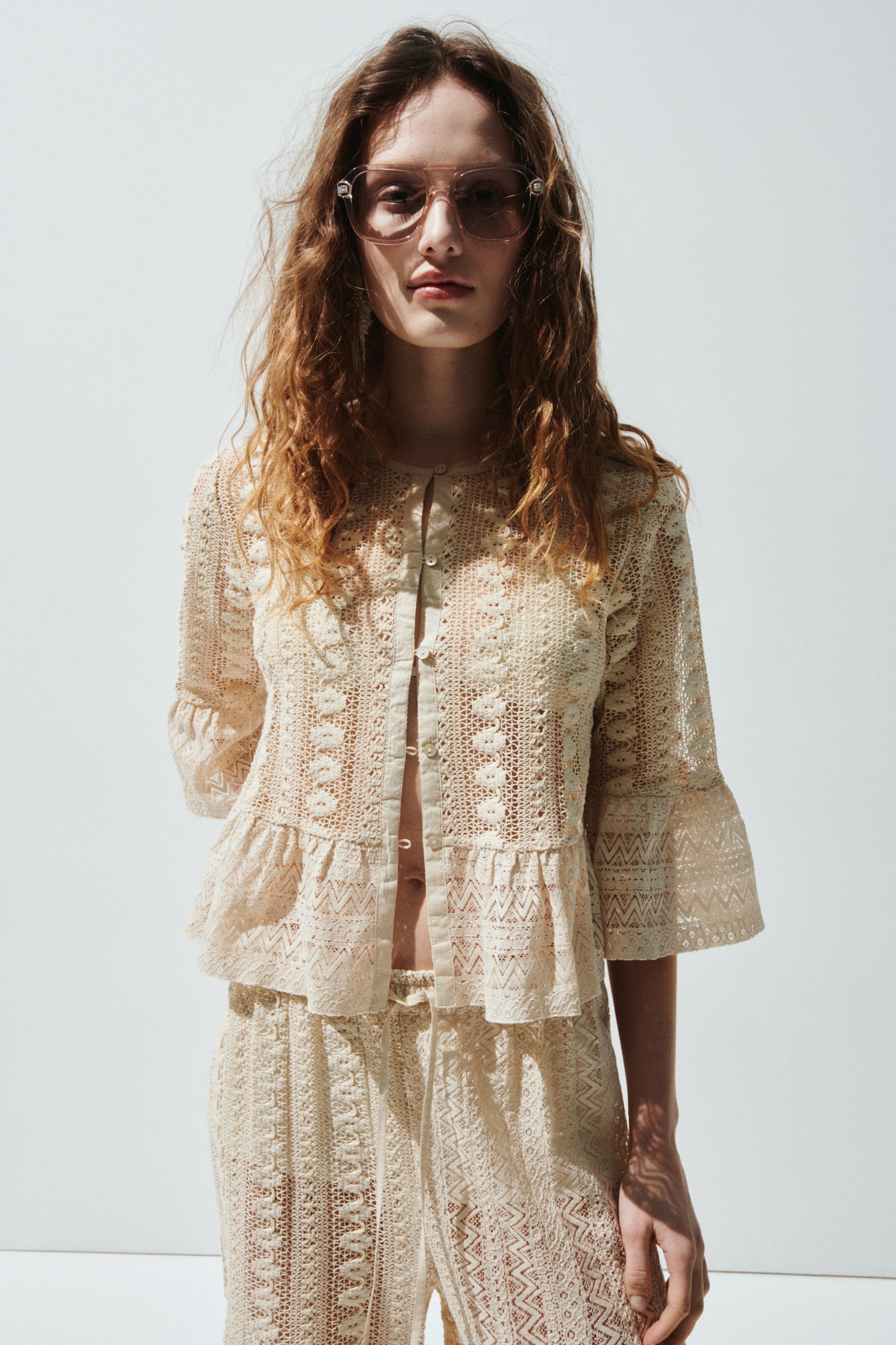 フリルトリム レースブラウス - ライトベージュ - 4