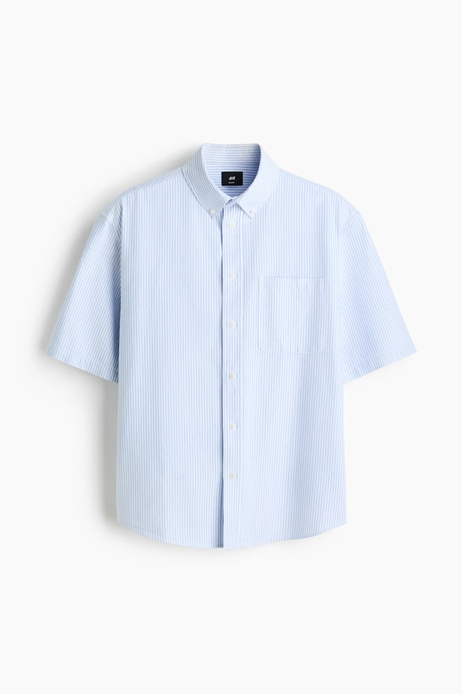Relaxed Fit Short-sleeved Oxford shirt - Light blue/Striped/White/Dark green/Dark blue/Light blue/New York City/Light blue/Black - 1