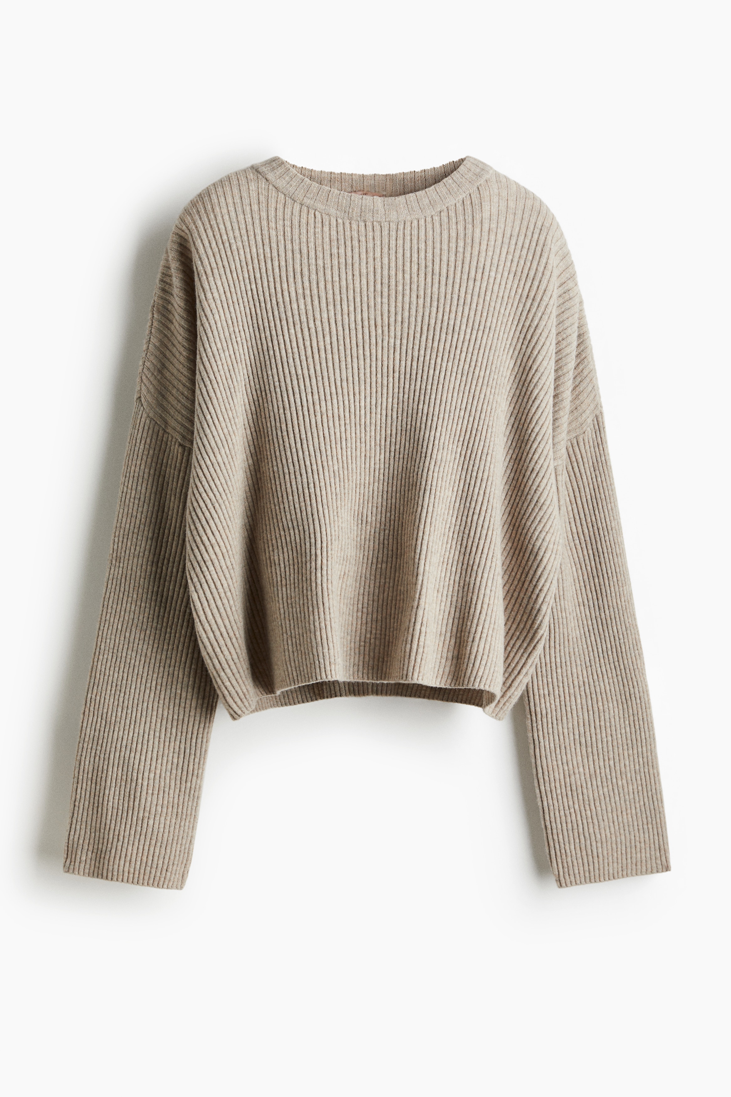 Rib Knit Sweater - Light beige marle/Cream/Dark brown