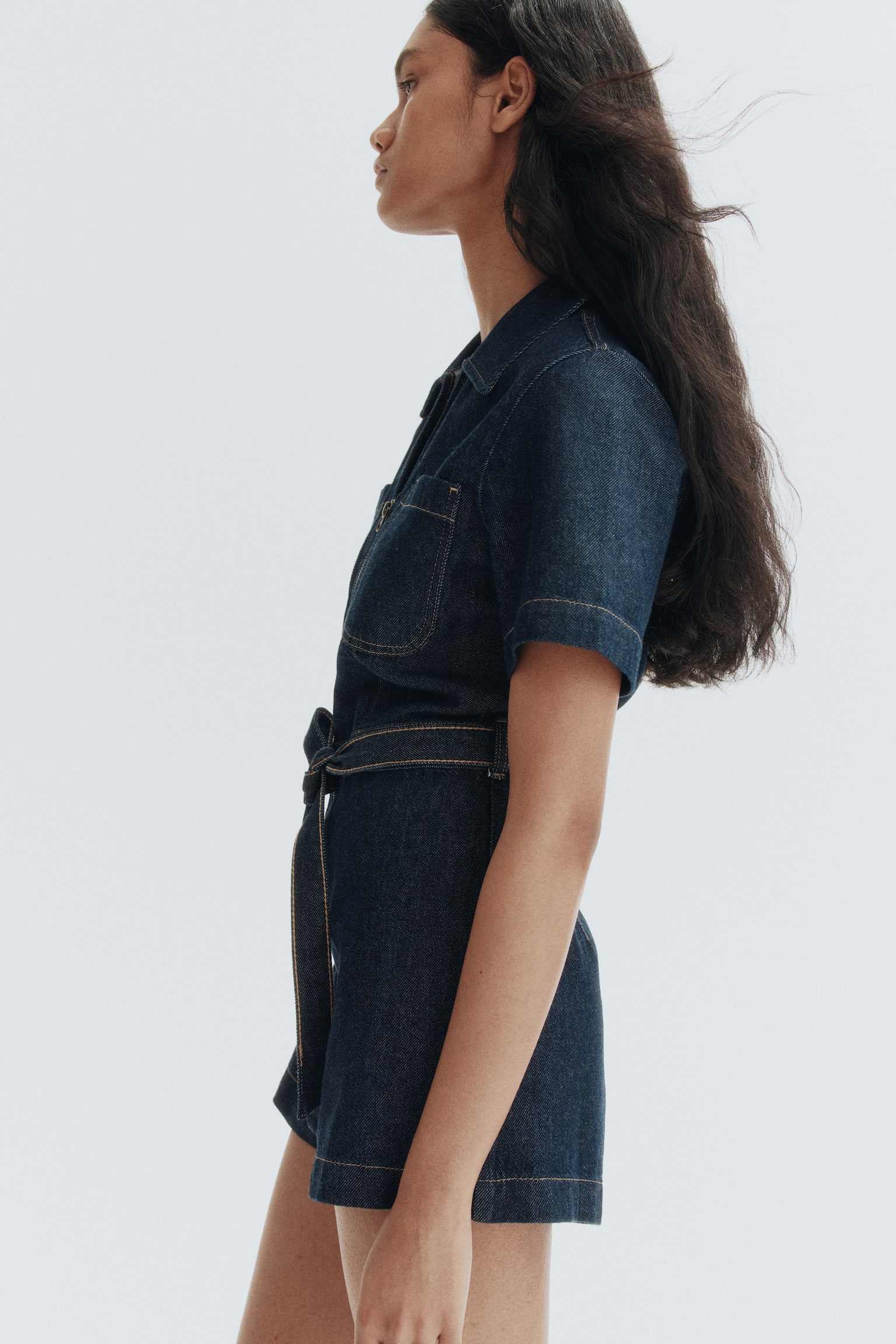 Bộ playsuit denim - Màu xanh denim đậm - 4