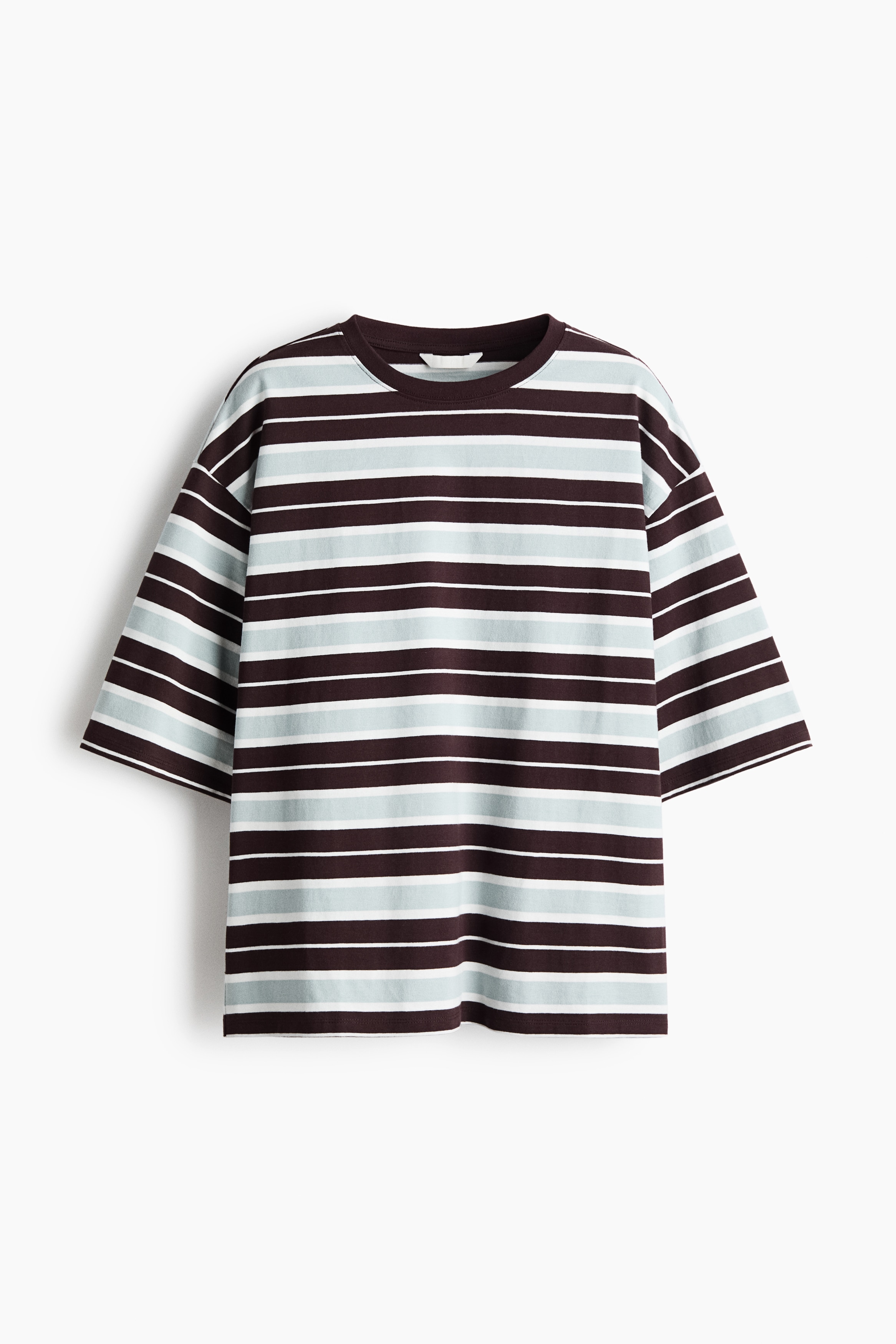 T-shirt ample en coton - Brun foncé/rayé/Brunn foncé/rayé/Blanc/rayures roses