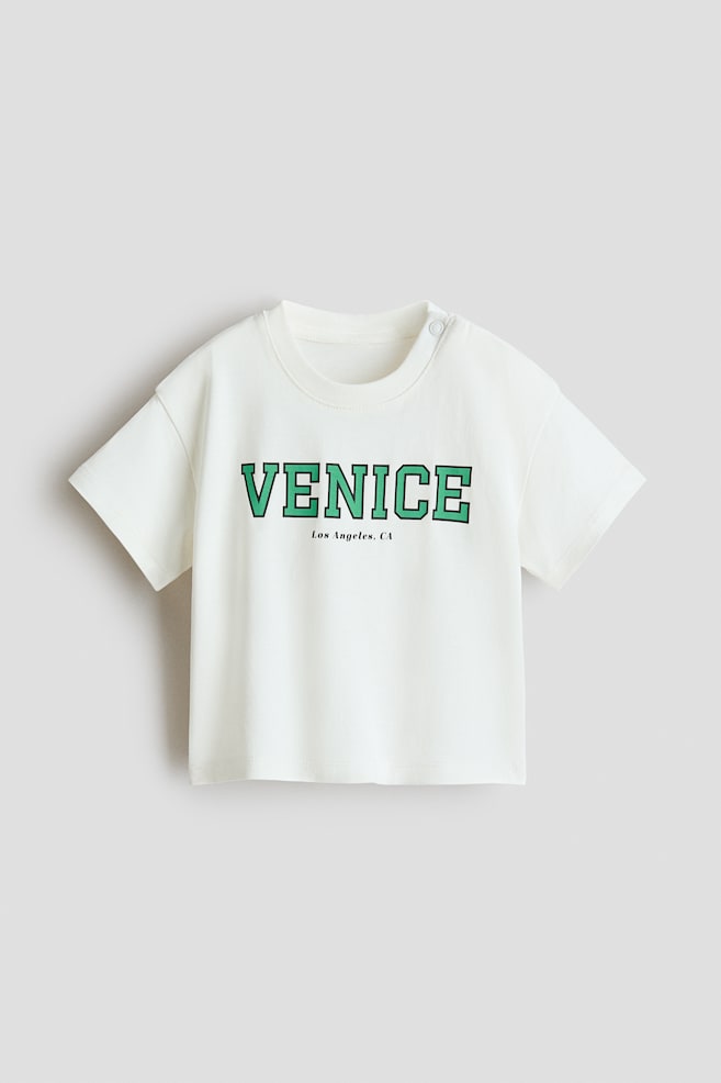 Printed Cotton T-Shirt - Cream/Venice/Cream/vehicles/Dark brown/SoHo/Light beige/dinosaurs/Light khaki green/dinosaurs/Light blue/pandas/White/car/Dark gray/Pacific/White/Time To Explore/Dark red/New York/White/dinosaurs/Light blue/cars - 1