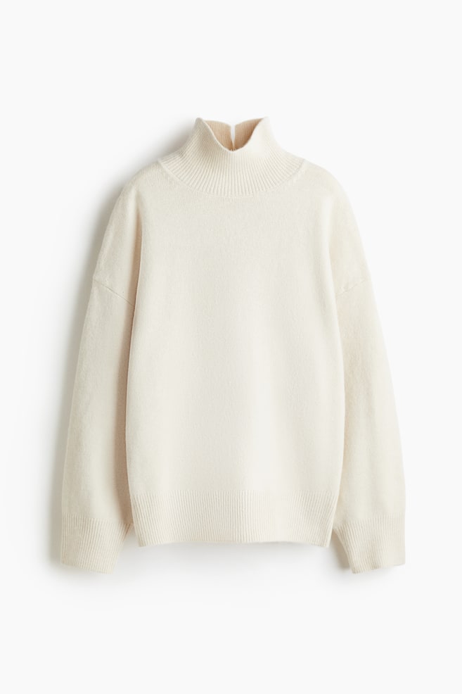 Oversized Mock-Turtleneck Sweater - Cream/Dark gray melange/Light taupe melange - 1