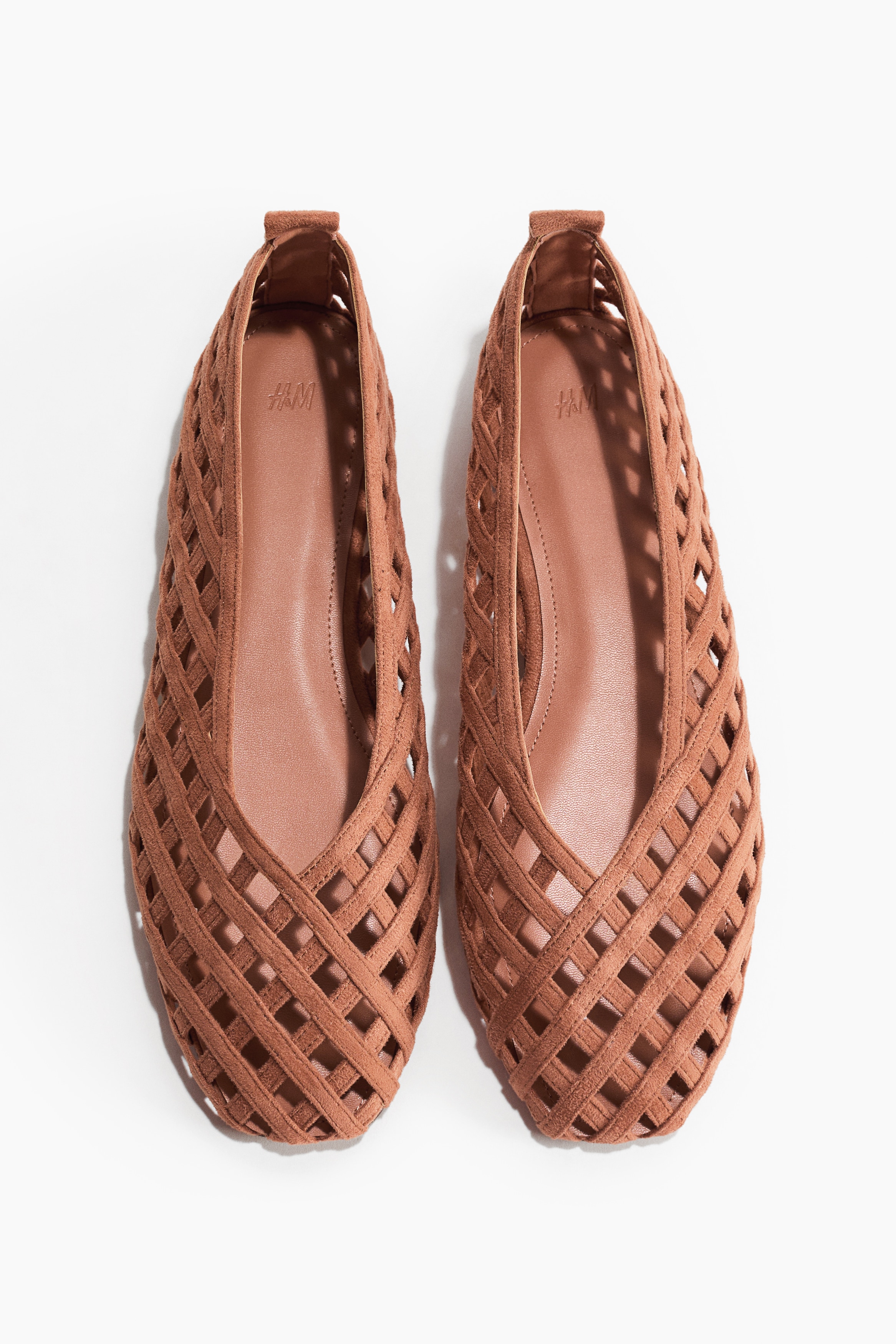 Braided-Look Ballet Flats - Dark peach pink/Dark brown/Black/Light beige