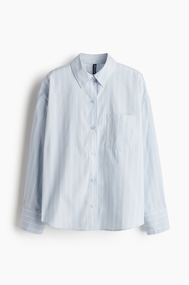 Oversized cotton shirt - Light blue/Striped - 1