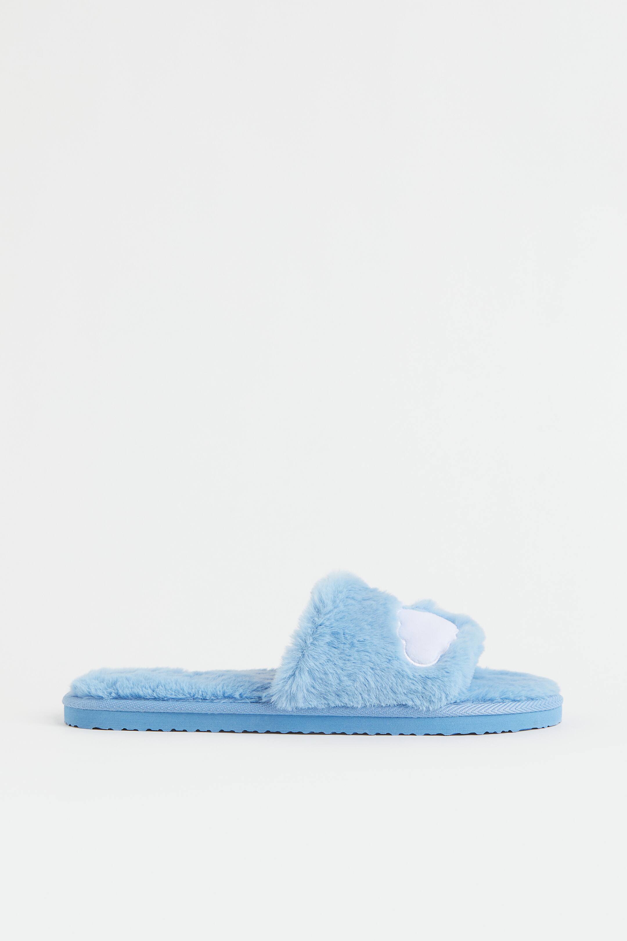 Fluffy Slippers - No heel - Light blue/clouds - Ladies | H&M US