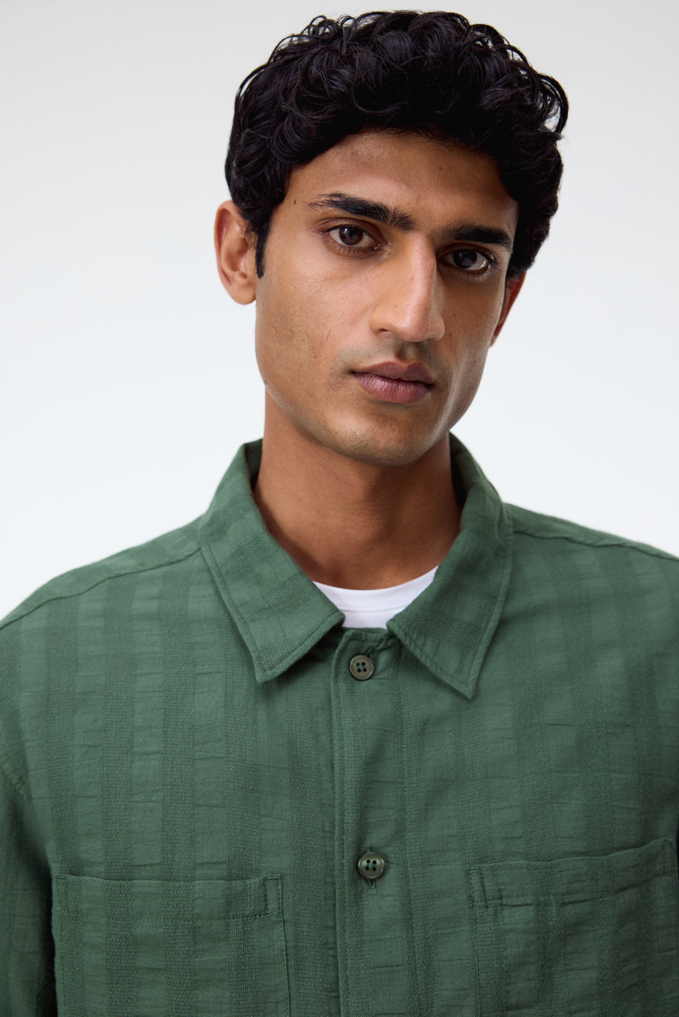 View larger image: Regular Fit Textured cotton shirt - Green - Men | H&M IN 2