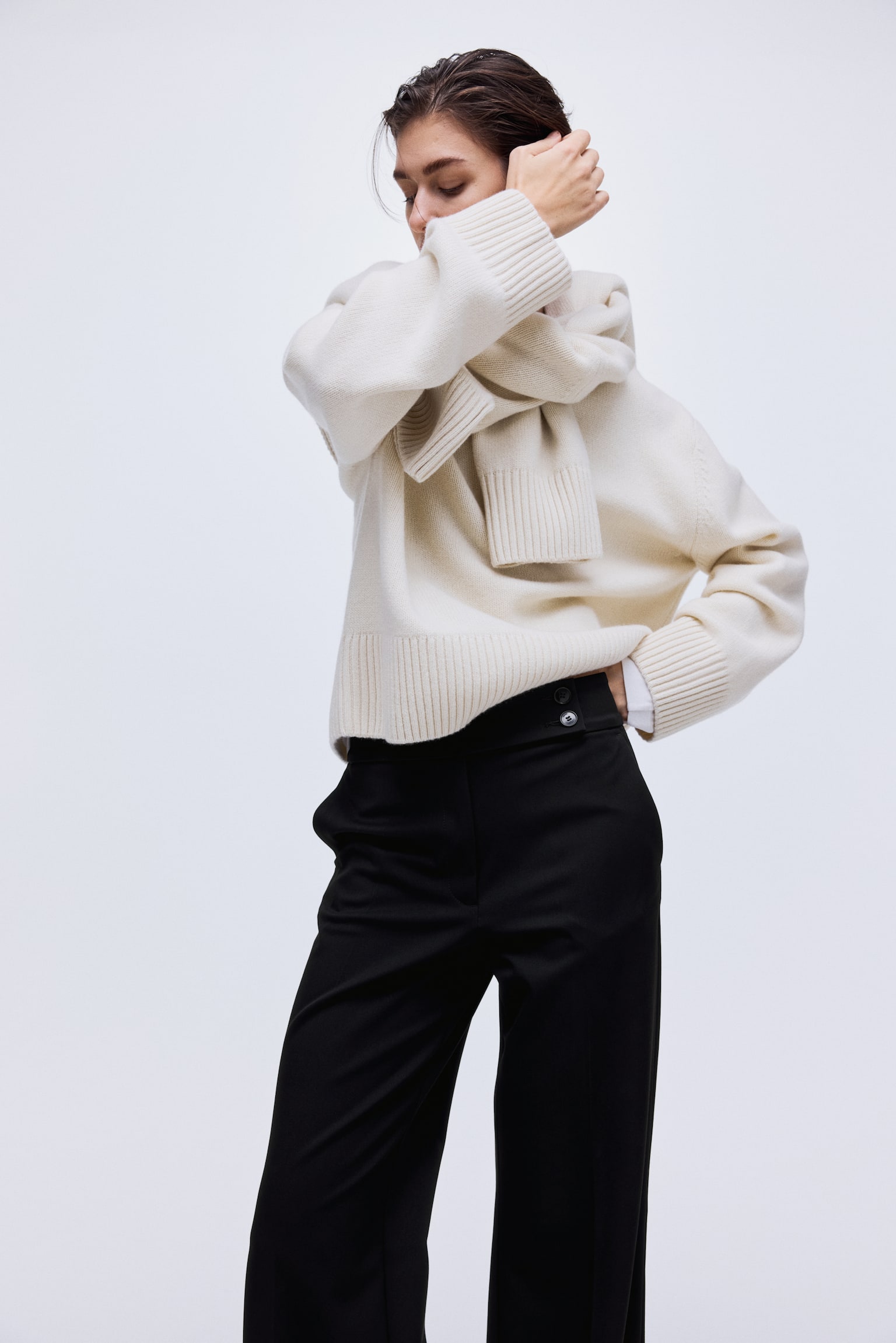 Bootcut twill trousers - Black/Dark brown - 6