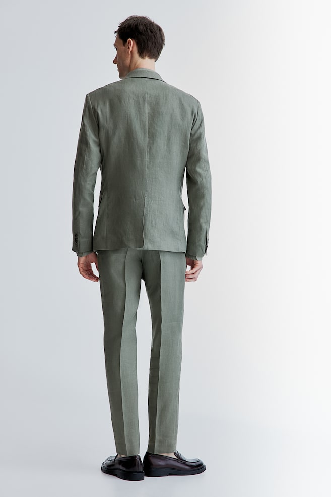 Slim Fit Linen Suit Pants - Gray-green/Light beige/Dark beige/Light gray/Light blue/Navy blue - 4