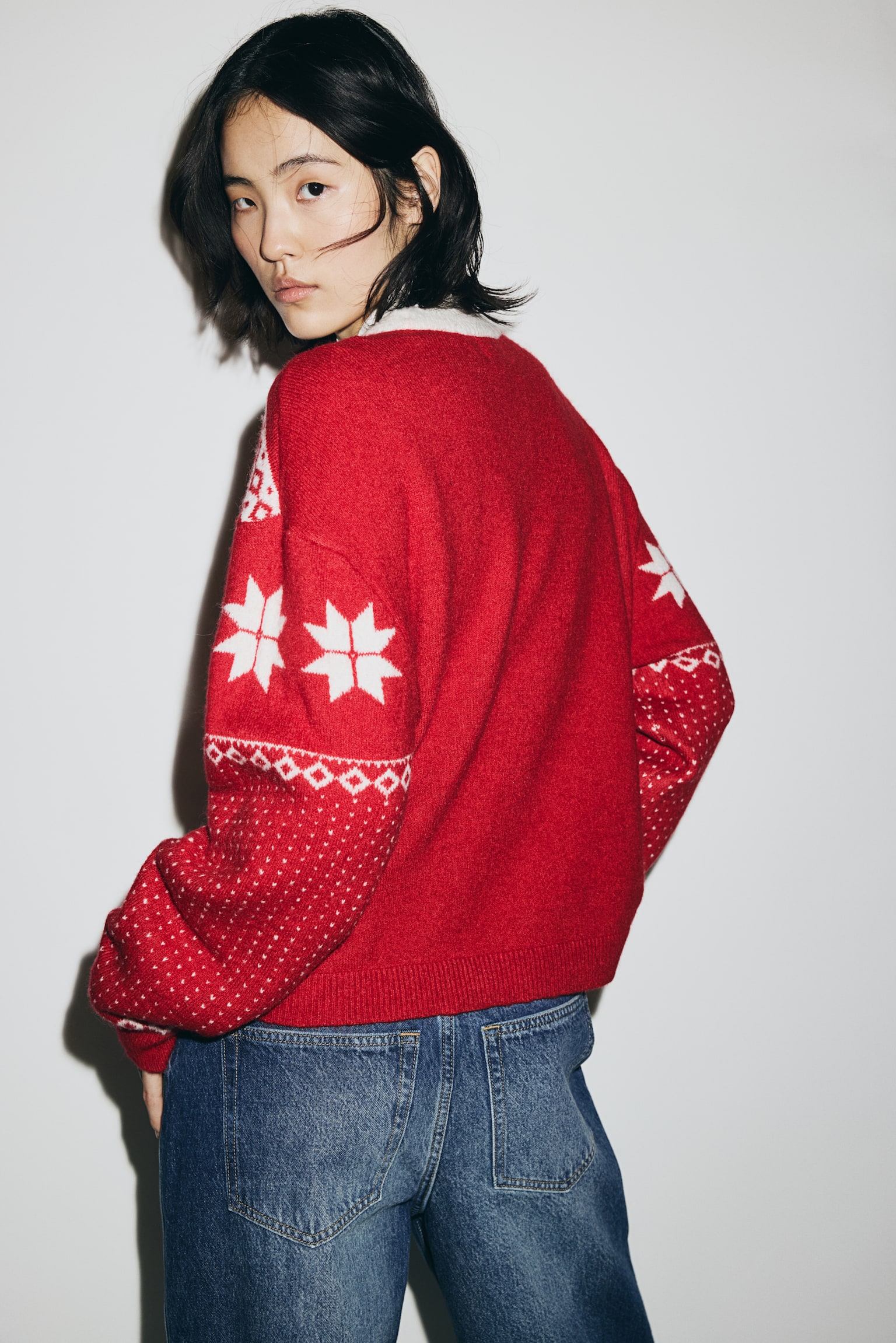 Oversized jacquard-knit jumper - Red/Patterned/Dark blue/Dachshunds/Dark grey marl/Dog - 4