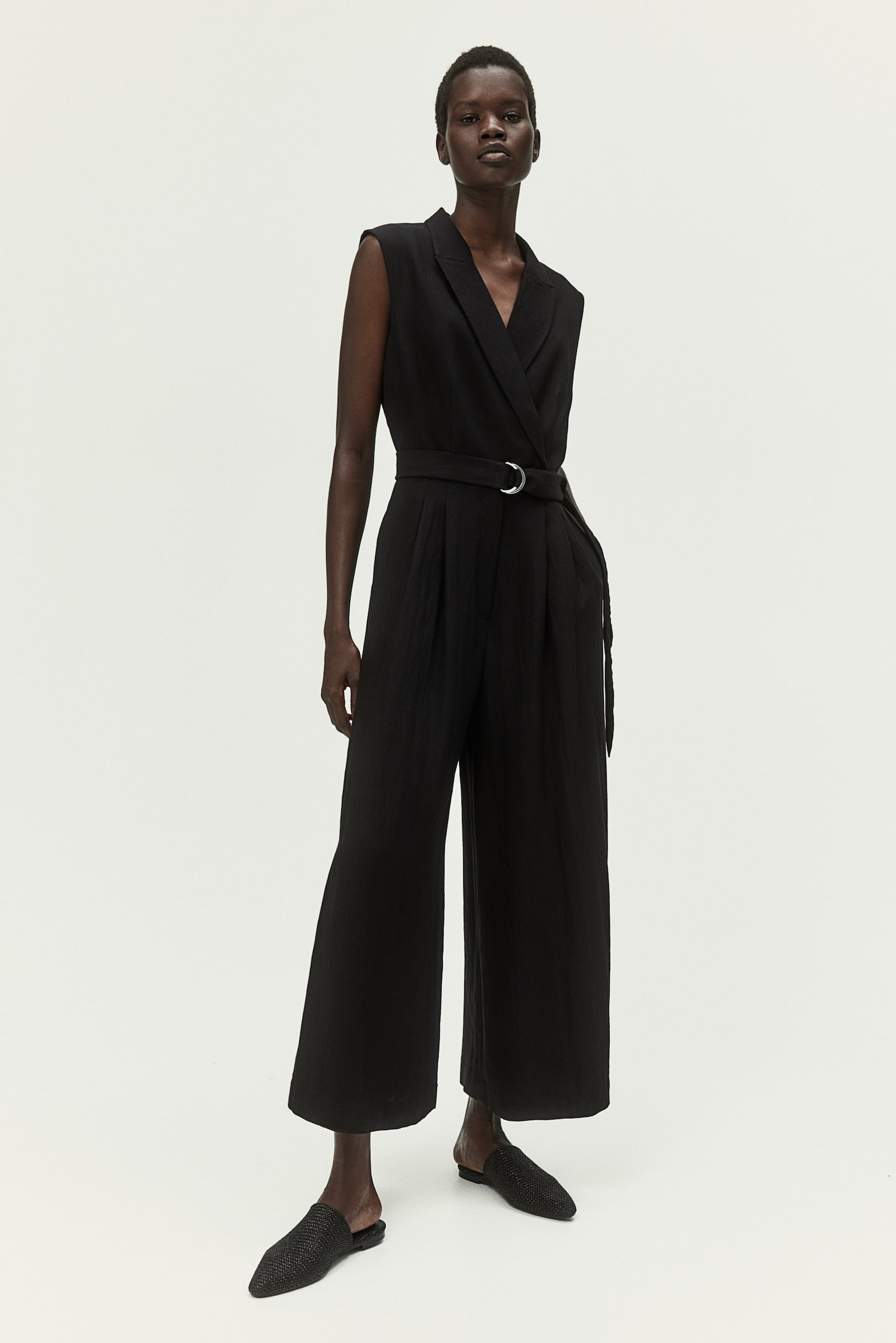 Belted Jumpsuit - Black - 1