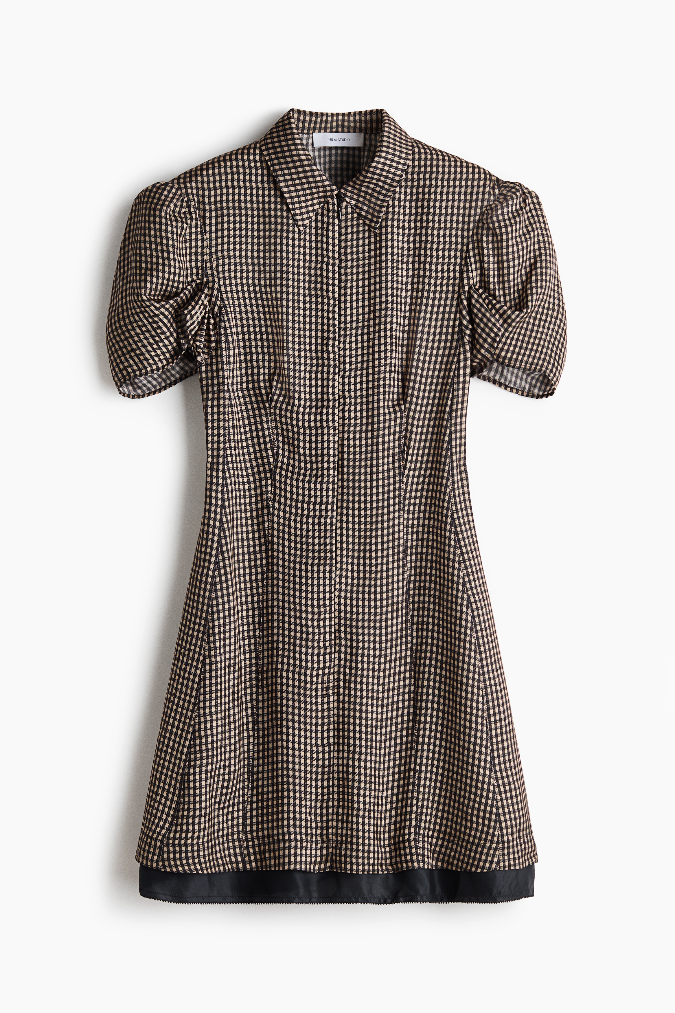 Puff-sleeved dress - Black/Gingham check