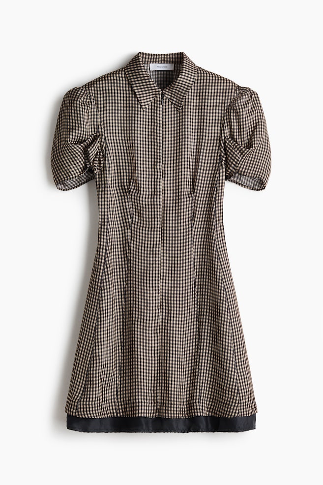 Puff-sleeved dress - Black/Gingham check - 1