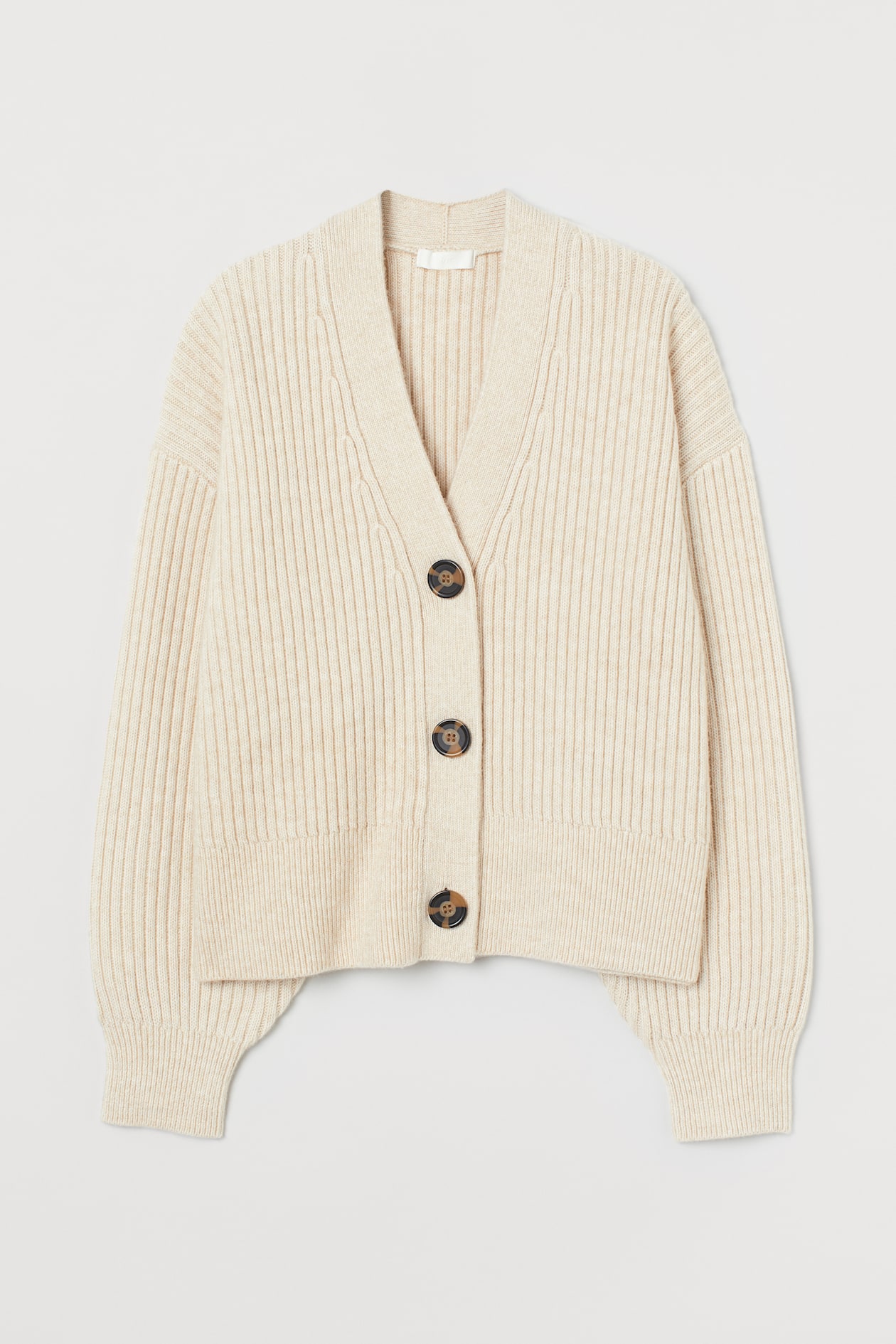 Rib-knit cardigan - V-neck - Long sleeve - Light beige - Ladies | H&M GB