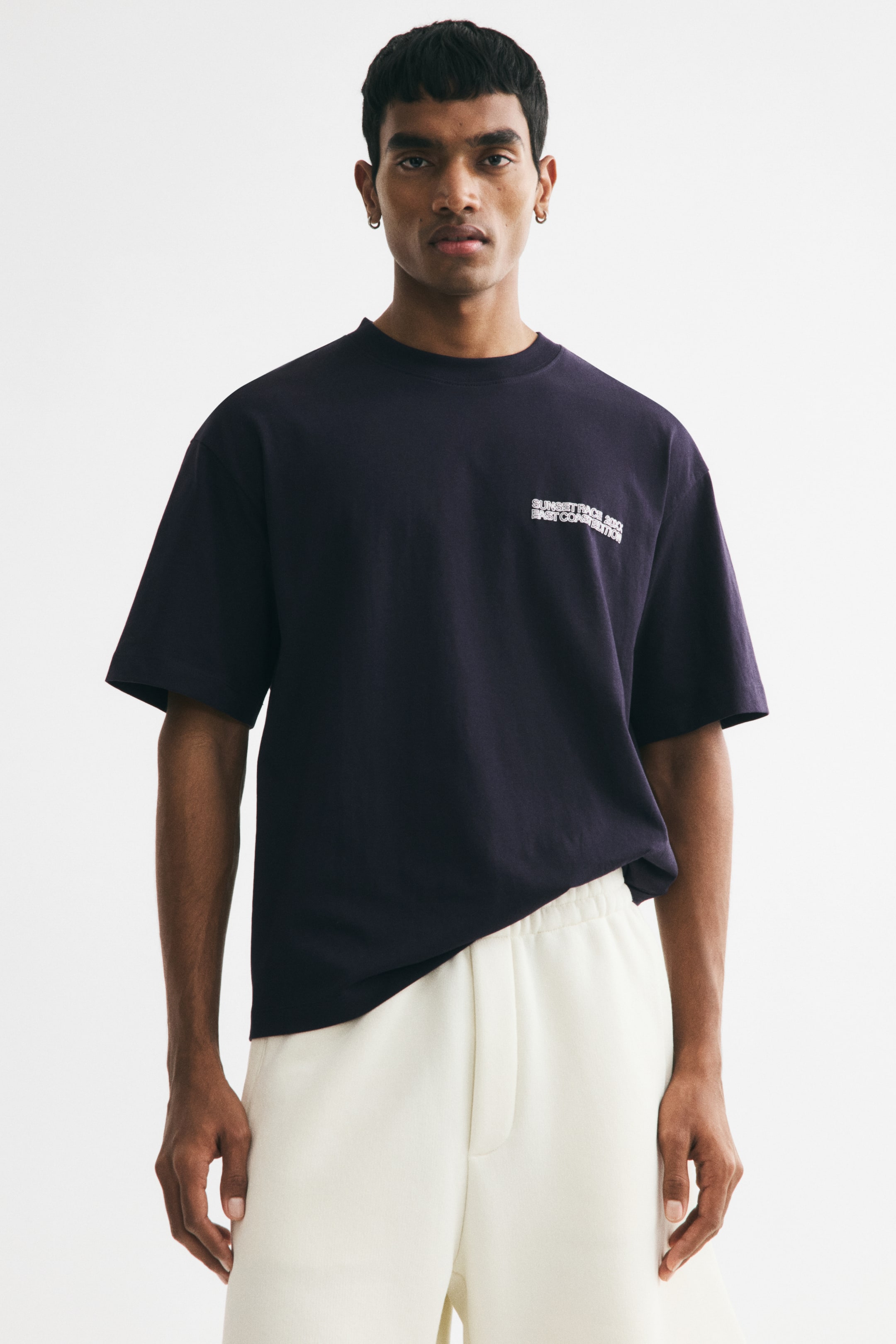View larger image: Relaxed Fit Printed T-shirt - Navy blue/Sunset Race - Men | H&M GB 1