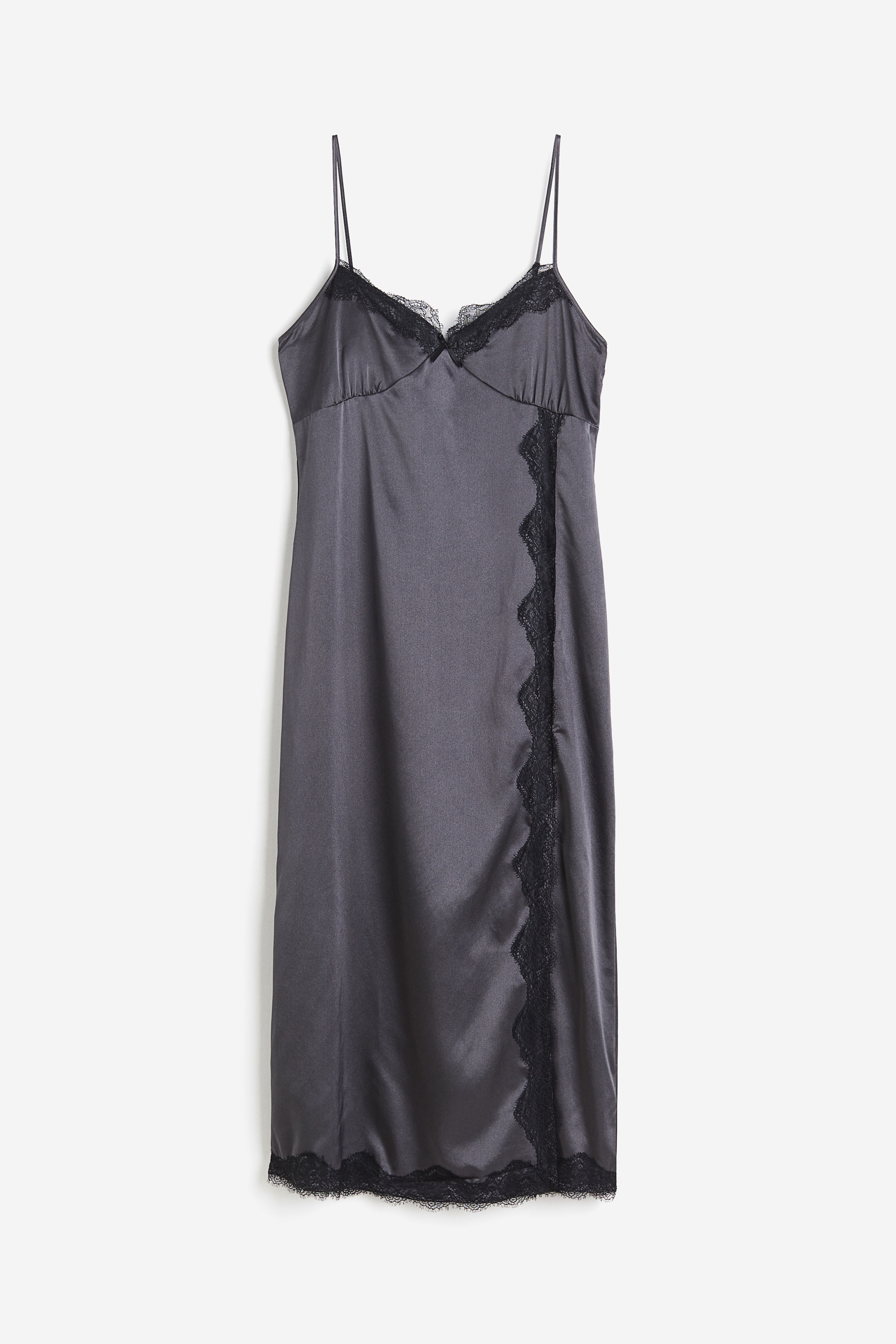 Lace trimmed Satin Slip Dress Dark gray Ladies H M US