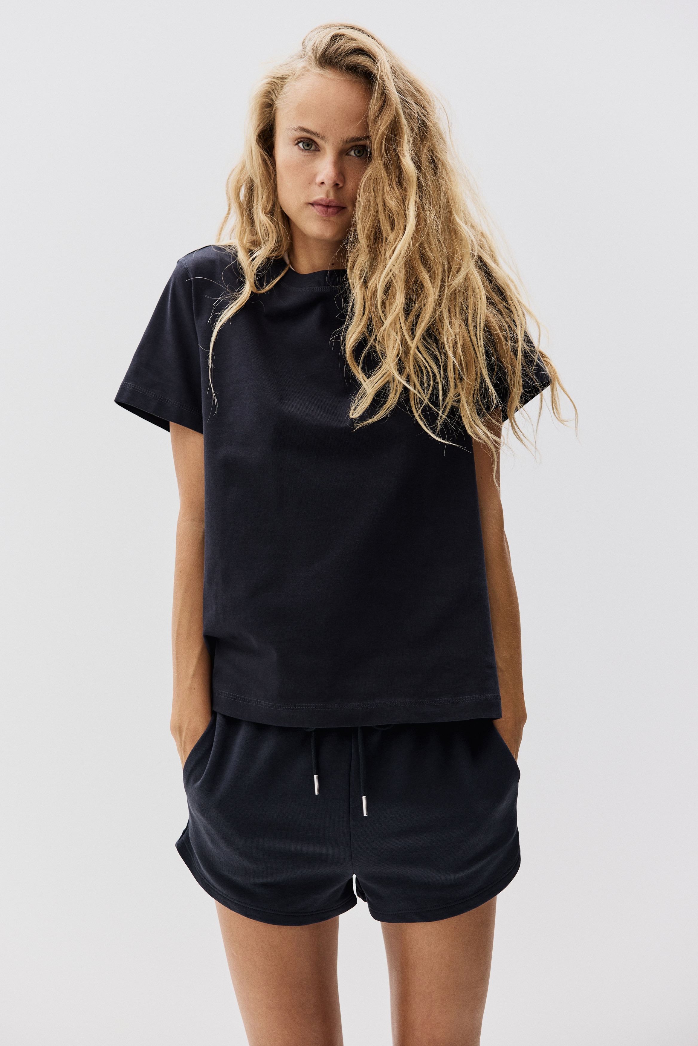 T-shirt oversize in cotone - Blu navy/Bianco/Rosa polvere chiaro/Talpa scuro/Rosa corallo chiaro