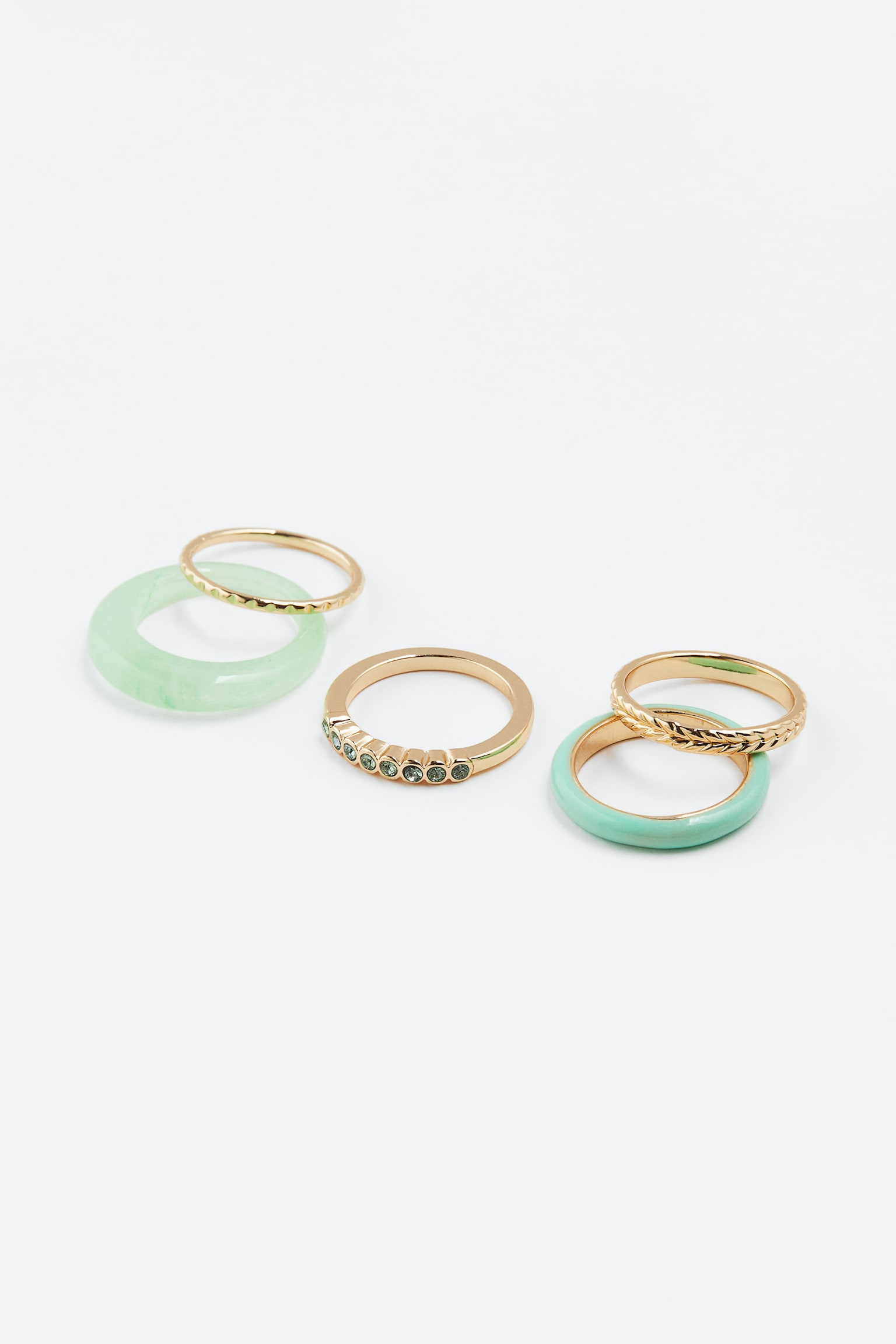 5-pack Rings - Gold colour/Light turquoise/Gold colour/White/Gold colour/Pink/Purple - 1