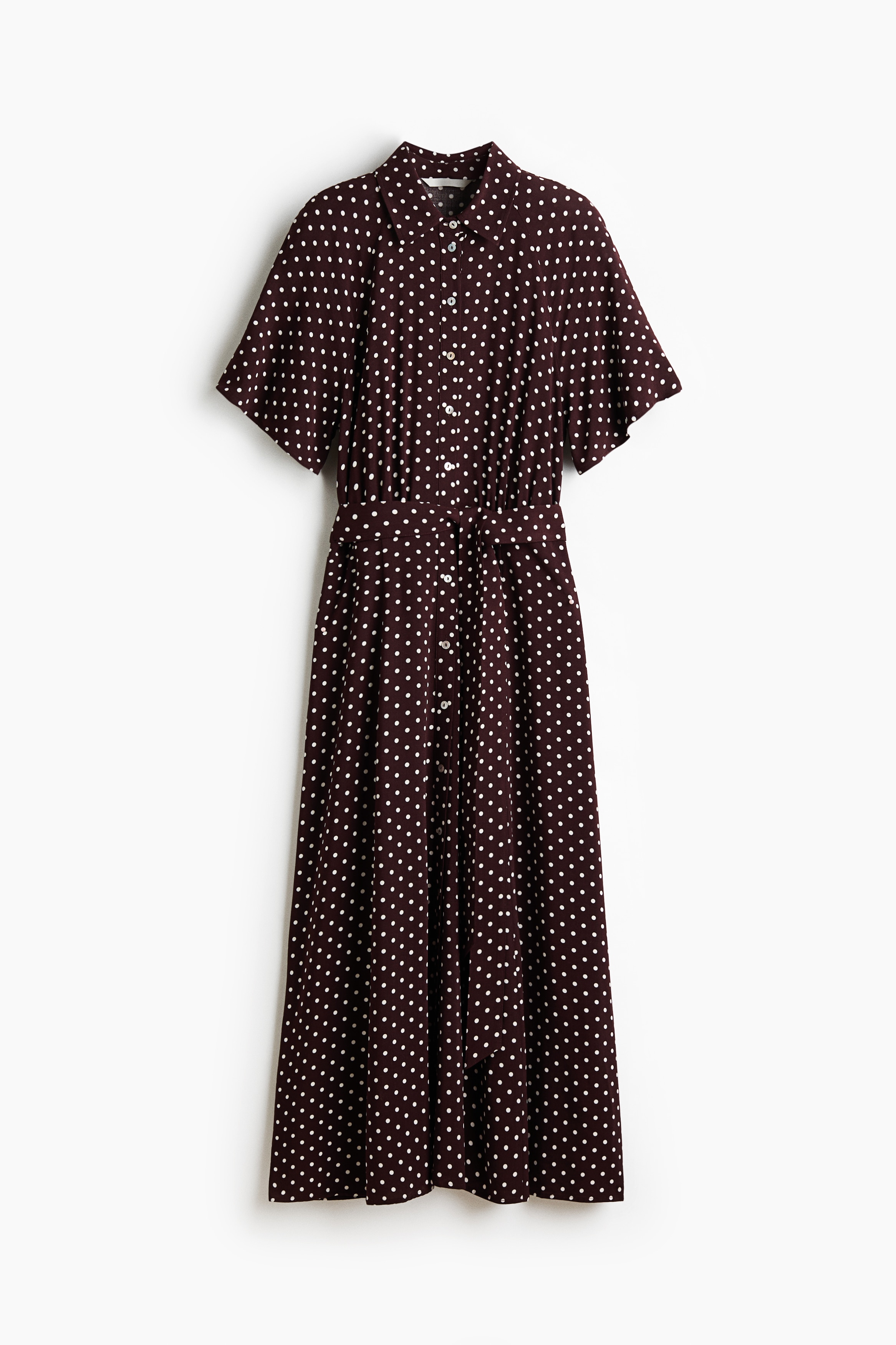Tie-belt Shirt Dress - Dark brown/polka dot/Black/White/green patterned/Cream/zebra print/Beige/leopard print/Cream/black patterned/Black/Black/floral/White/red floral/White/blue patterned/Dark khaki green/Green/patterned/Black/White/burgundy floral
