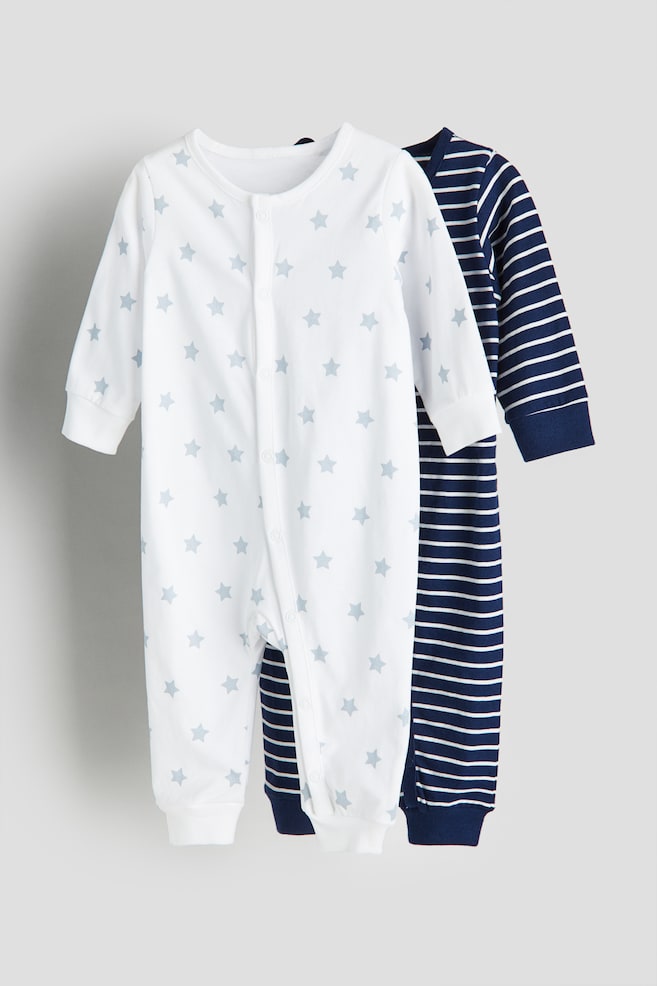Lot de 2 pyjamas à motif en coton - Bleu foncé/motif/Blanc/dinosaures/Beige/girafe/Rouge/coccinelle - 1