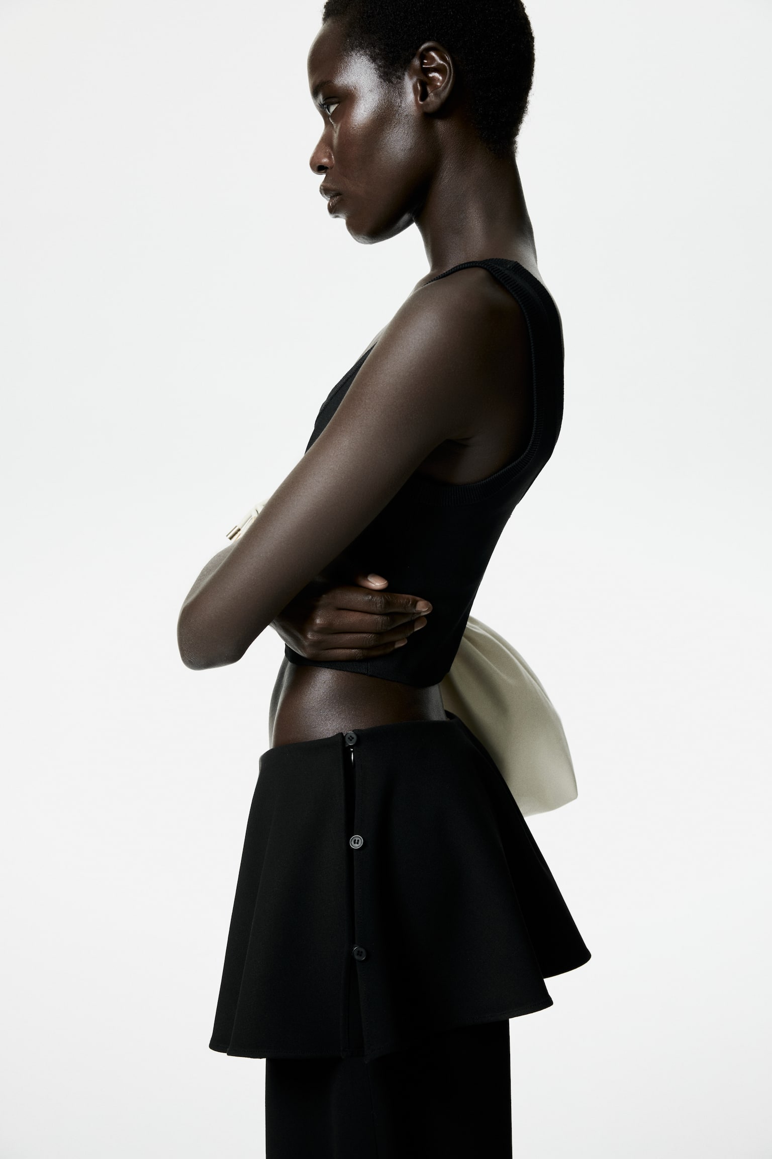Skirt-layered barrel-leg trousers - Black - 1