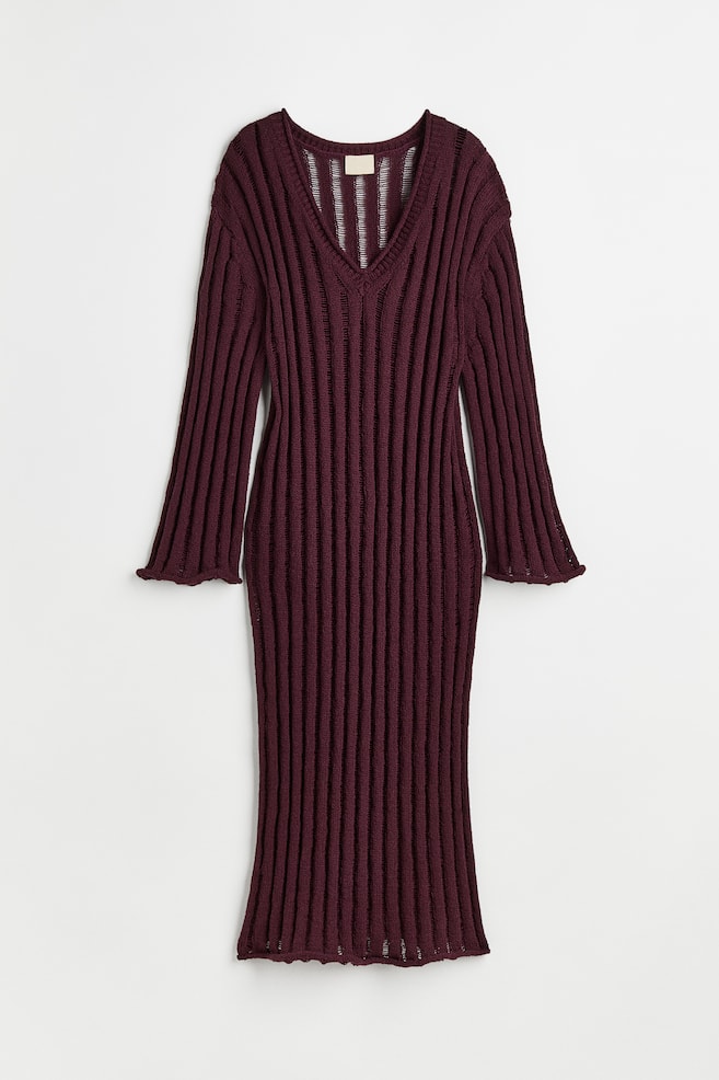 Rib-knit dress - Burgundy - 1
