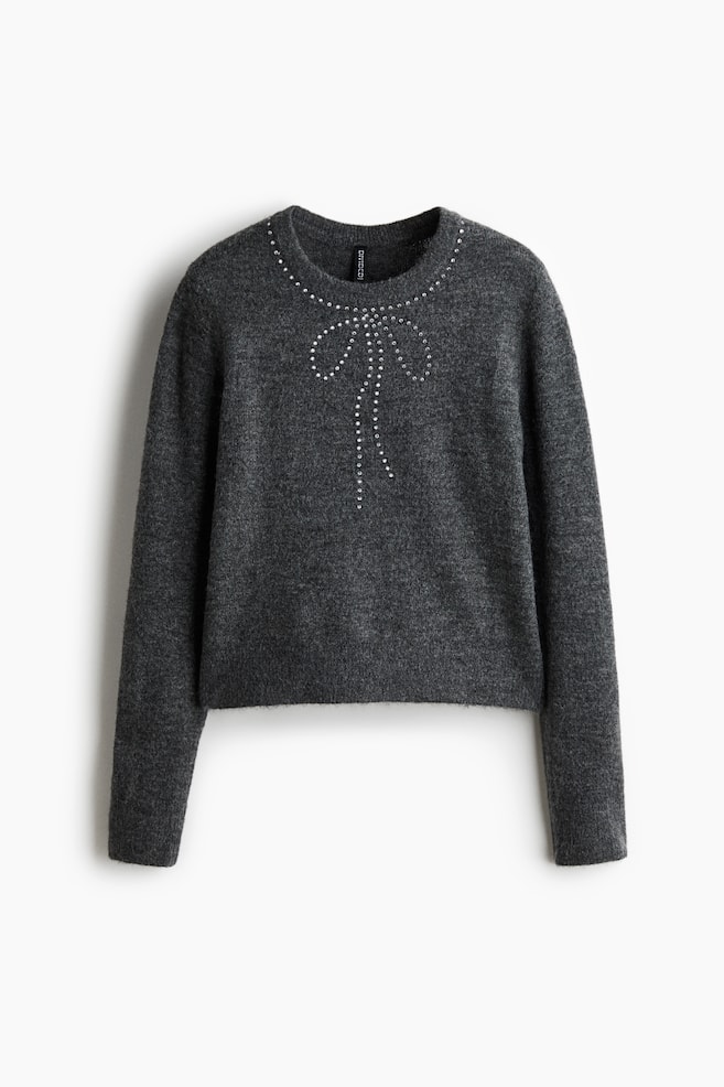 Embellished Sweater - Dark gray/bow - 1