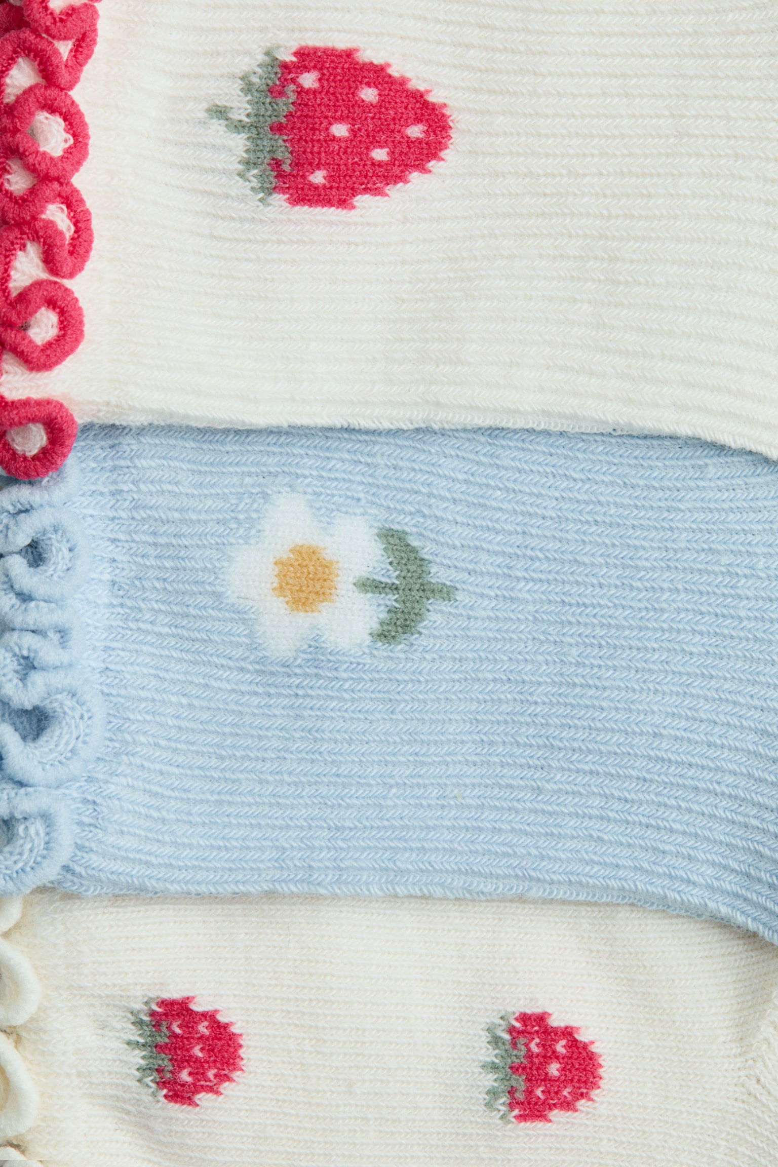Lot de 4 paires de chaussettes à bord surjeté - Bleu clair/fraises/Rose clair/cœurs - 4