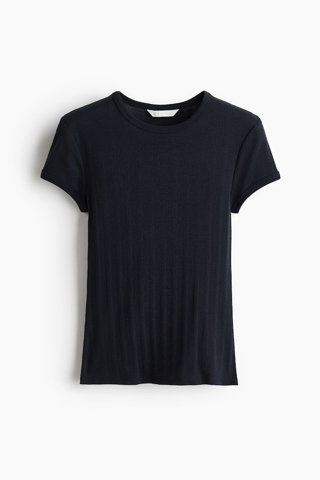 Pointelle-knit T-shirt - Navy blue/White/Light grey marl - 1