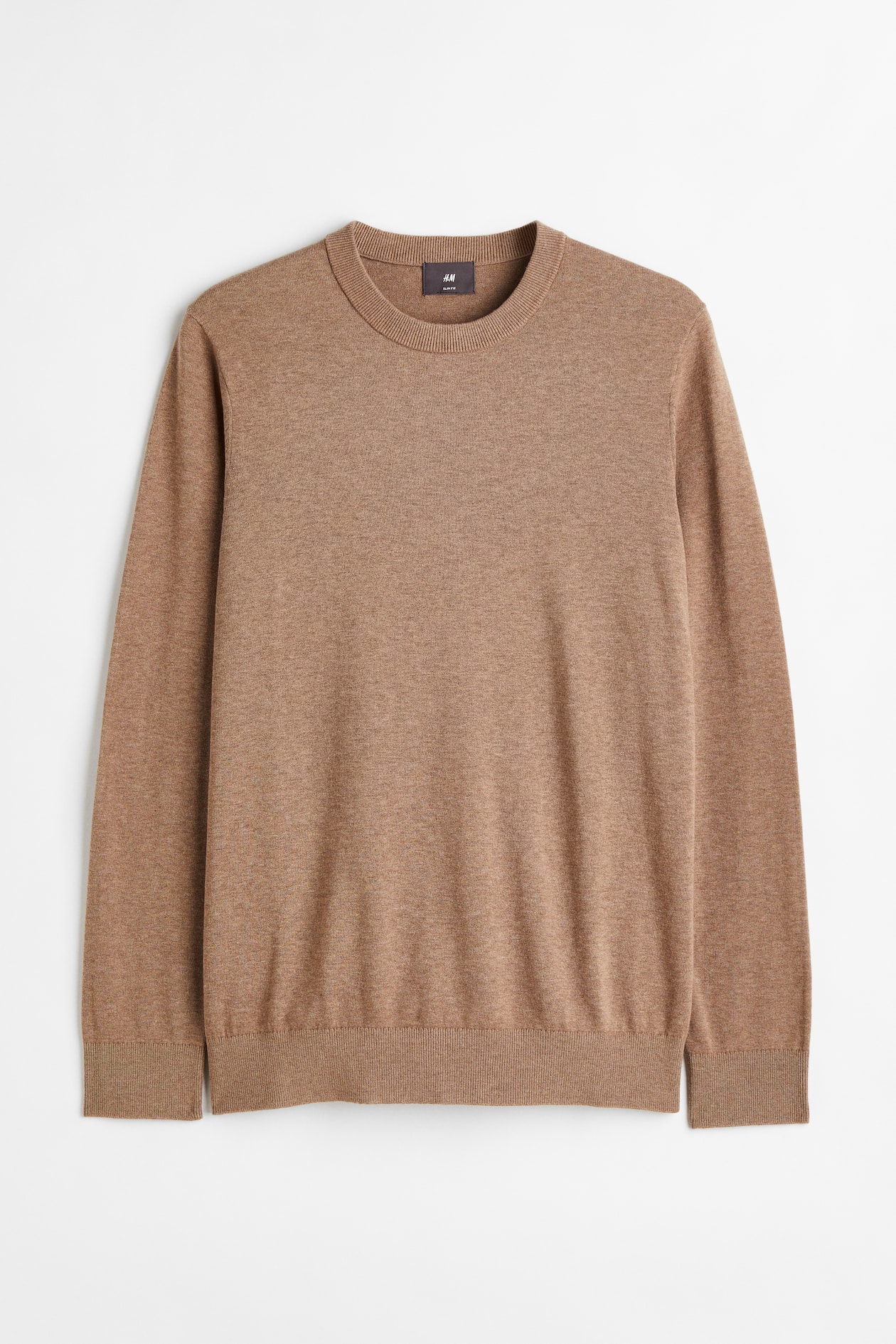 Men’s Dark beige melange Slim Fit Fine-knit Cotton Sweater H&M CA