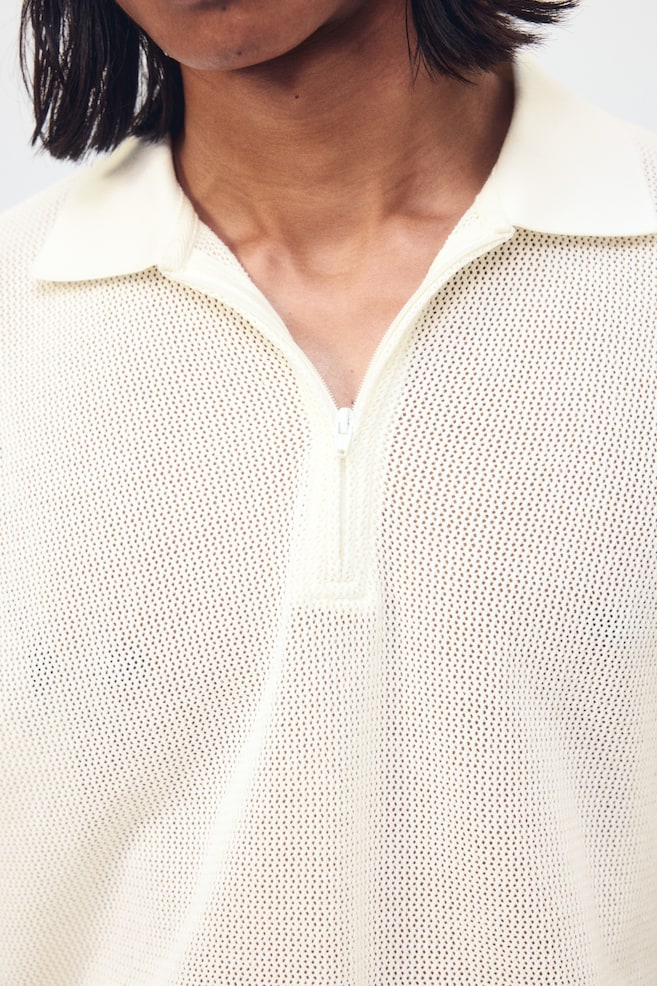 Regular-Fit Open-Knit Polo Shirt - Cream/Black/Dark khaki green - 6