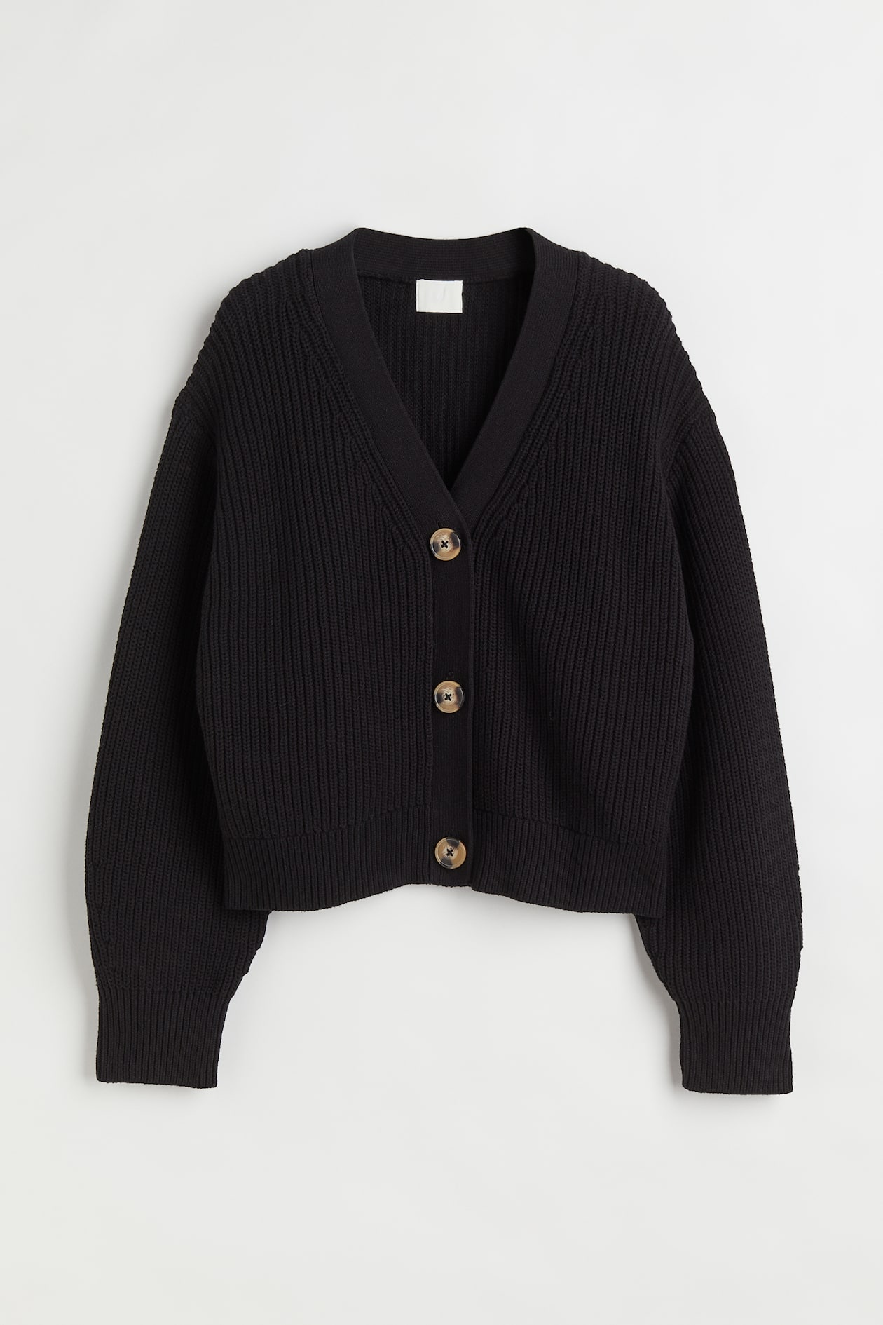 Rib-knit Cardigan - V-neck - Long sleeve - Black - Ladies | H&M US