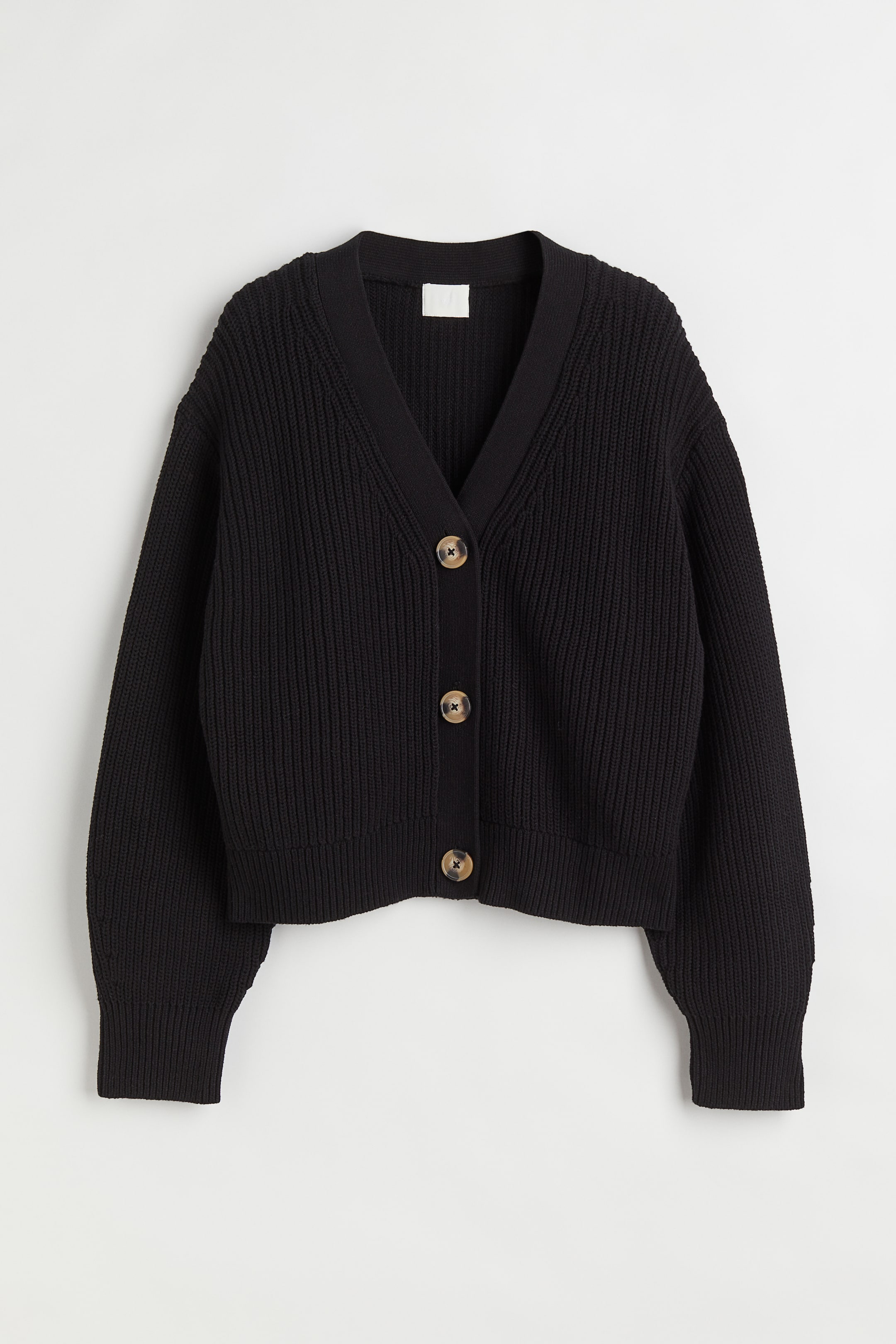 Rib-knit Cardigan - Black - Ladies 