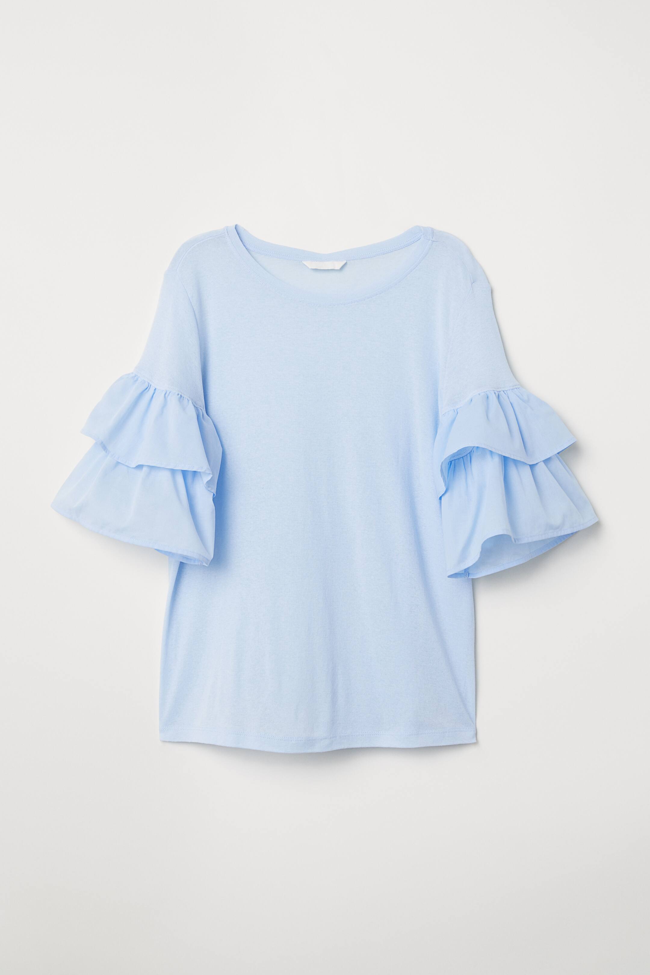 Zobacz większy obraz: Top z falbankowym rękawem - Jasnoniebieski - ONA | H&M PL 1
