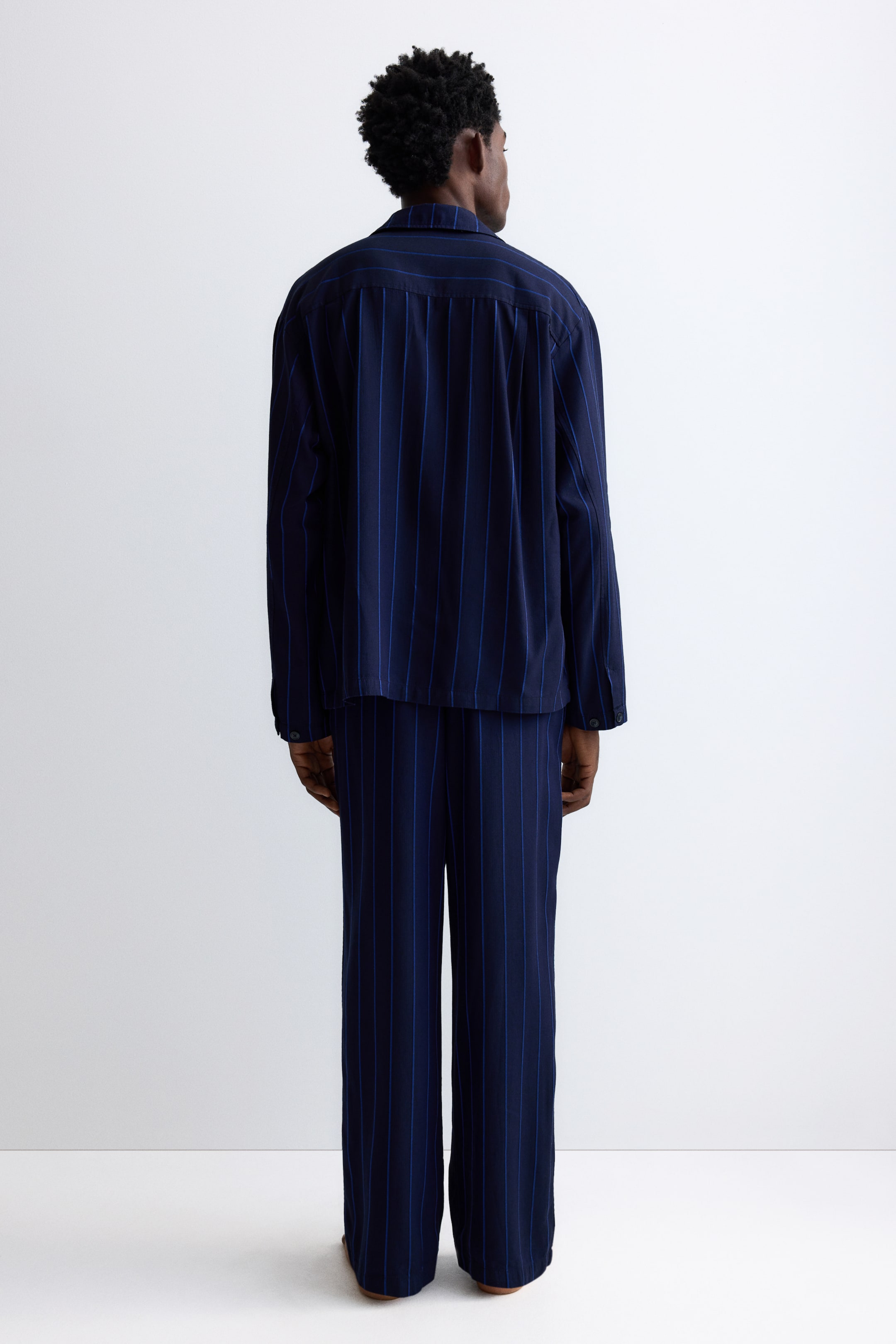 View larger image: Lyocell pyjama shirt and bottoms - Navy blue/Striped - Men | H&M IN 6