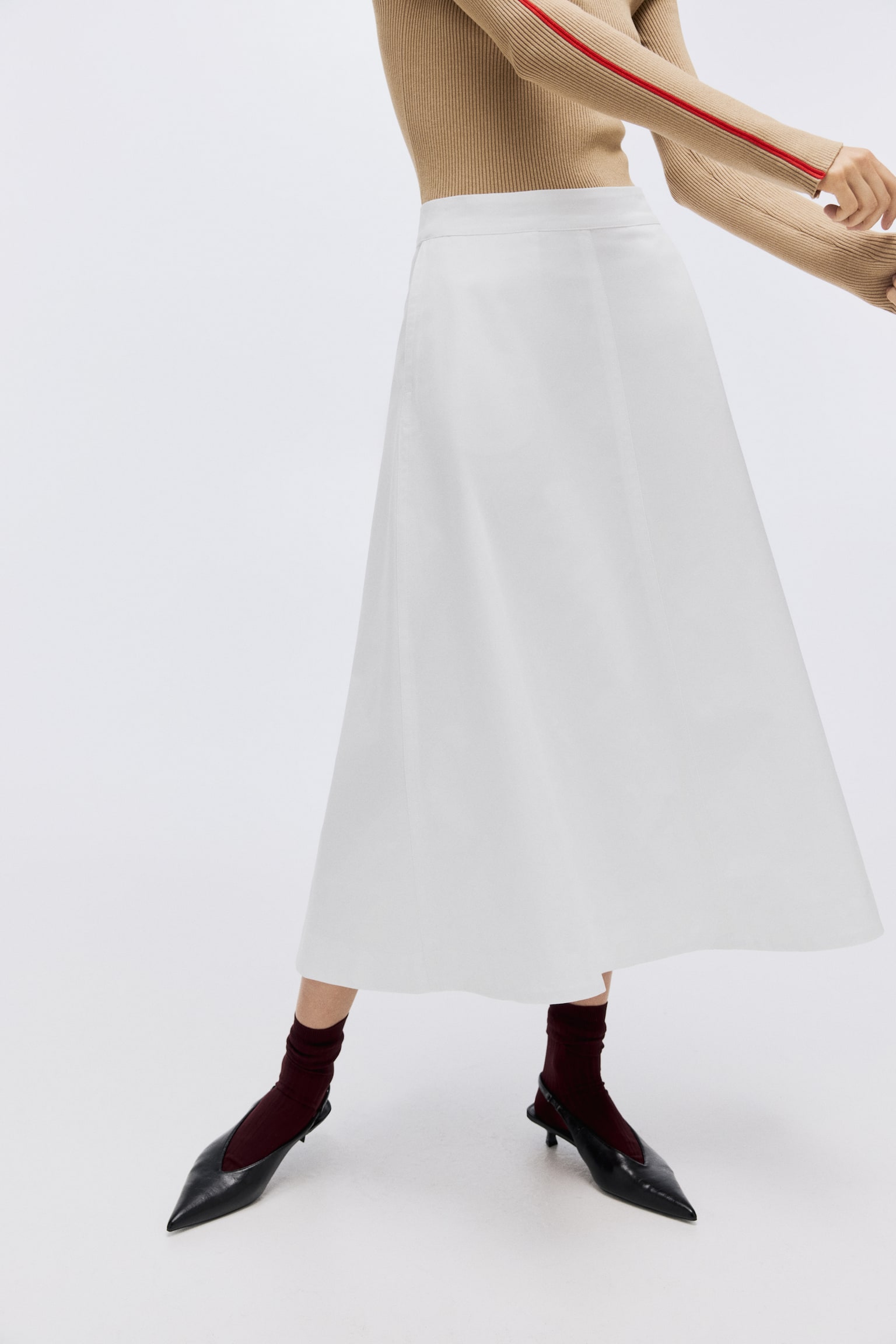 Cotton twill midi skirt - White - 5
