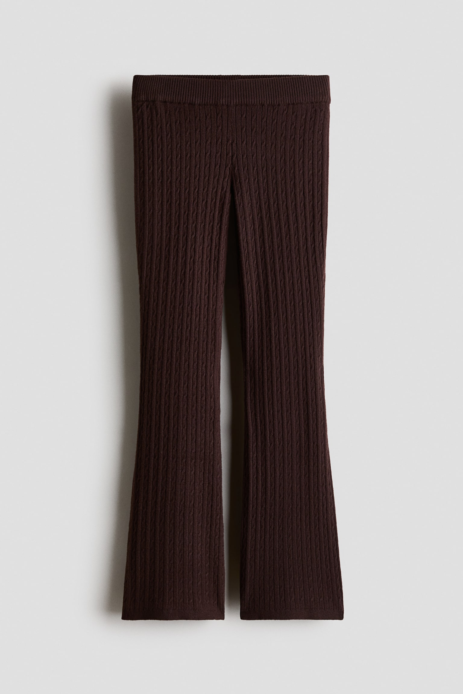 Flared cable-knit leggings - Dark brown/Grey marl/Light dusty pink