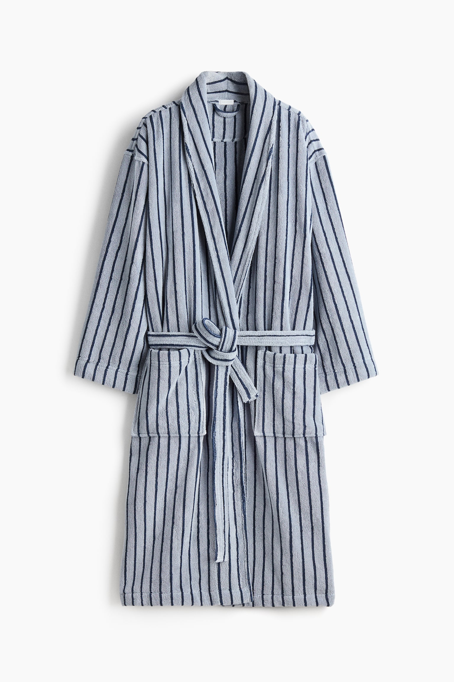 Cotton terry dressing gown - Light blue/Striped/Sage green/Striped/Light beige/Striped