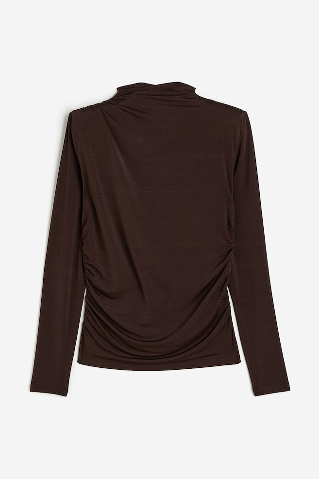 Draperad tröja med halvpolo - Mörkbrun/Svart - 2