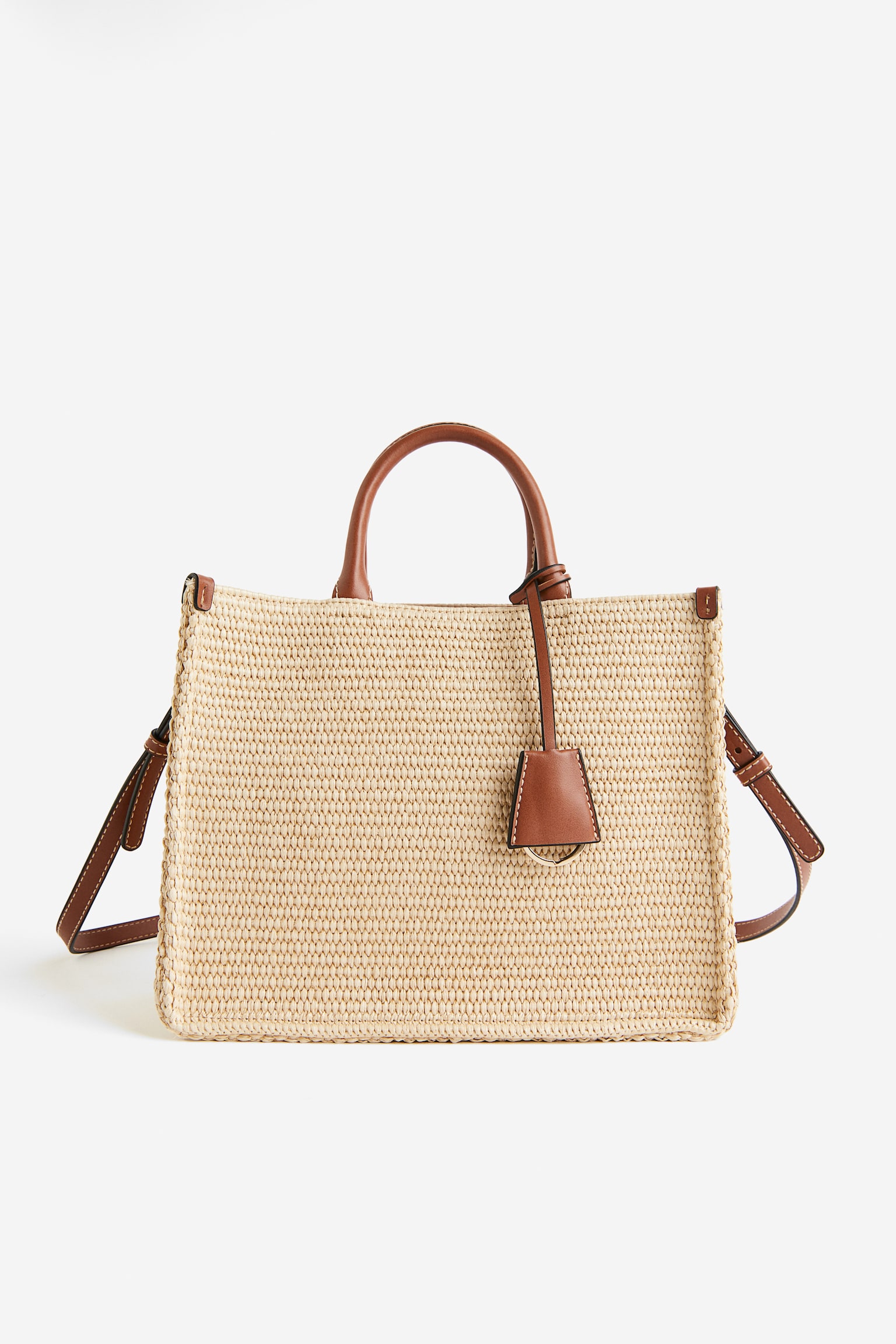 Crossbody Straw Bag - Beige/Brown - 2