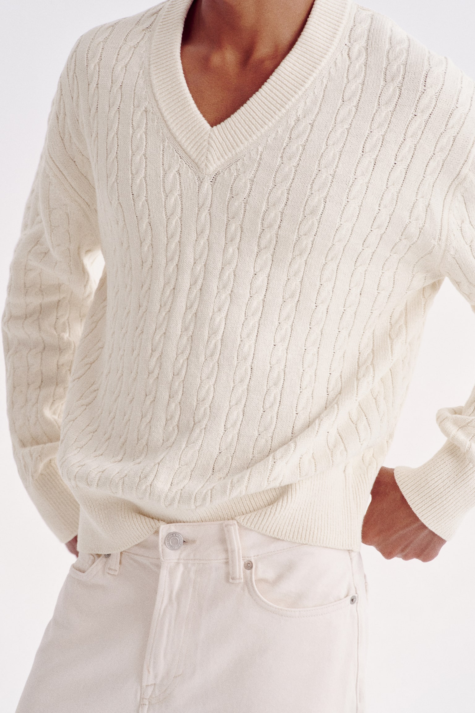 Regular Fit Cable-knit jumper - White - 6