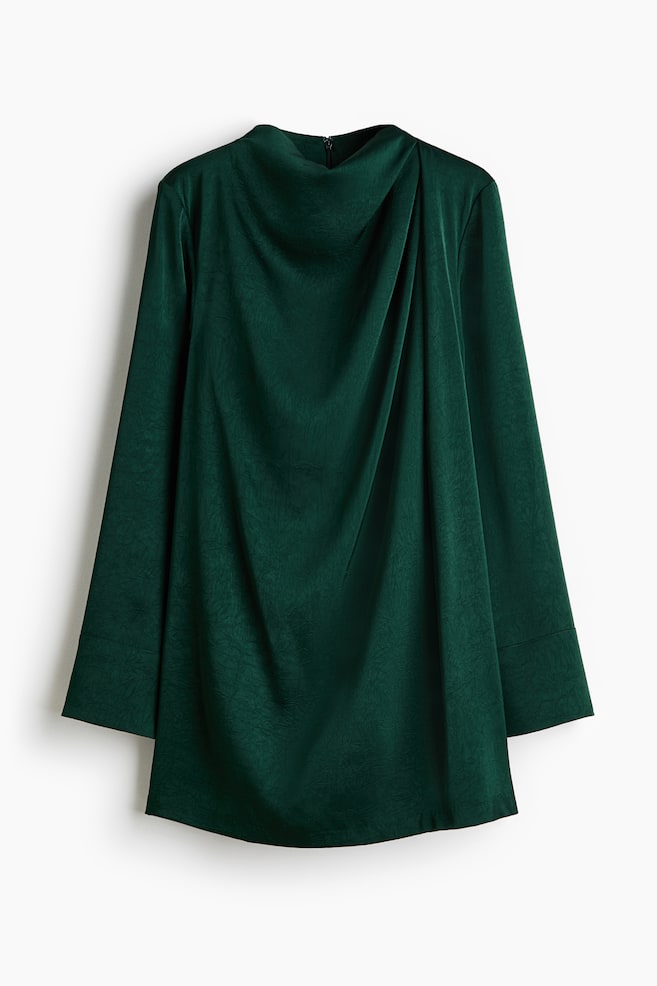 Drapiertes Kleid - Dunkelgrün/Schwarz - 1