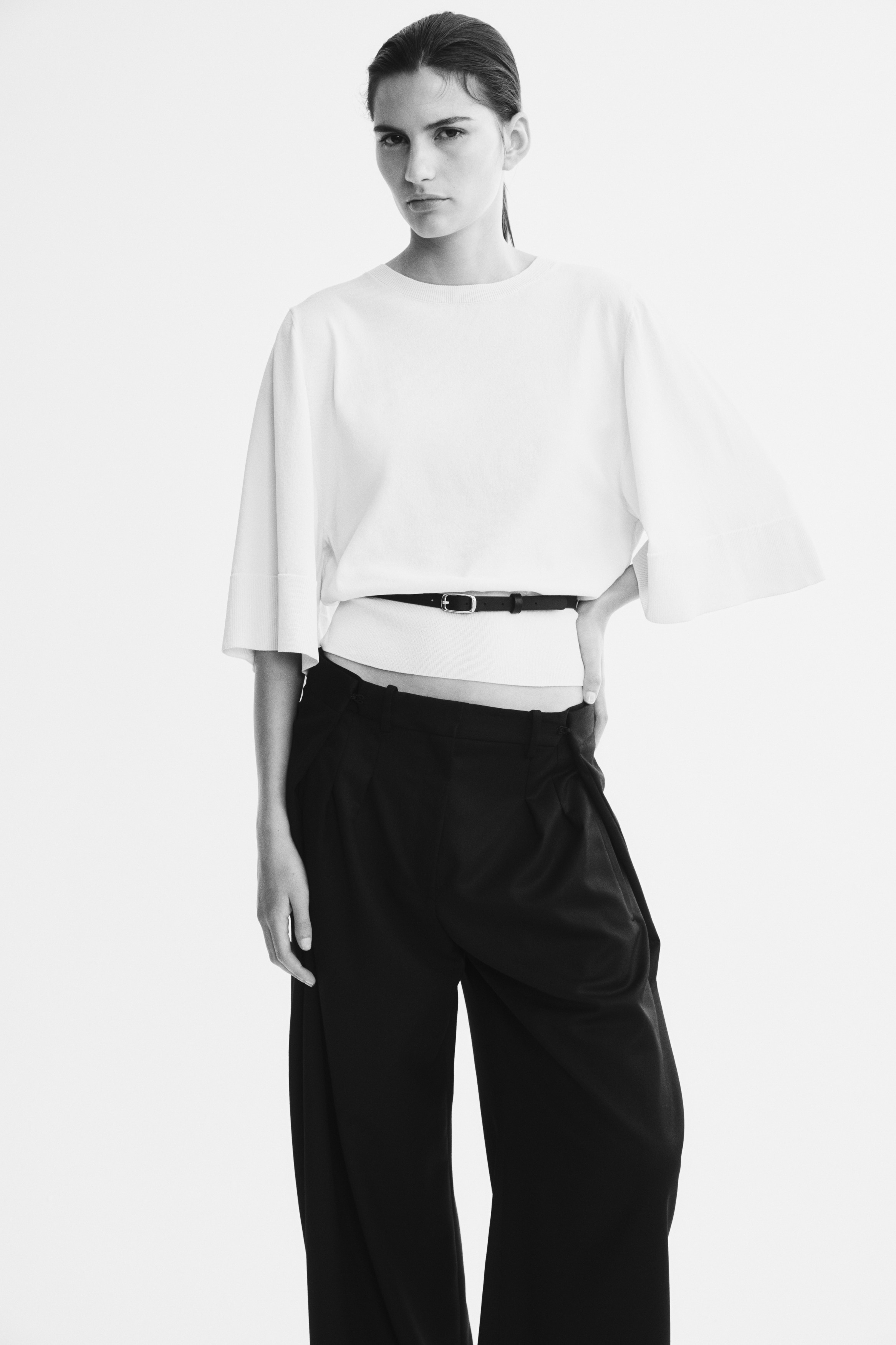 Belted knitted top - Cream
