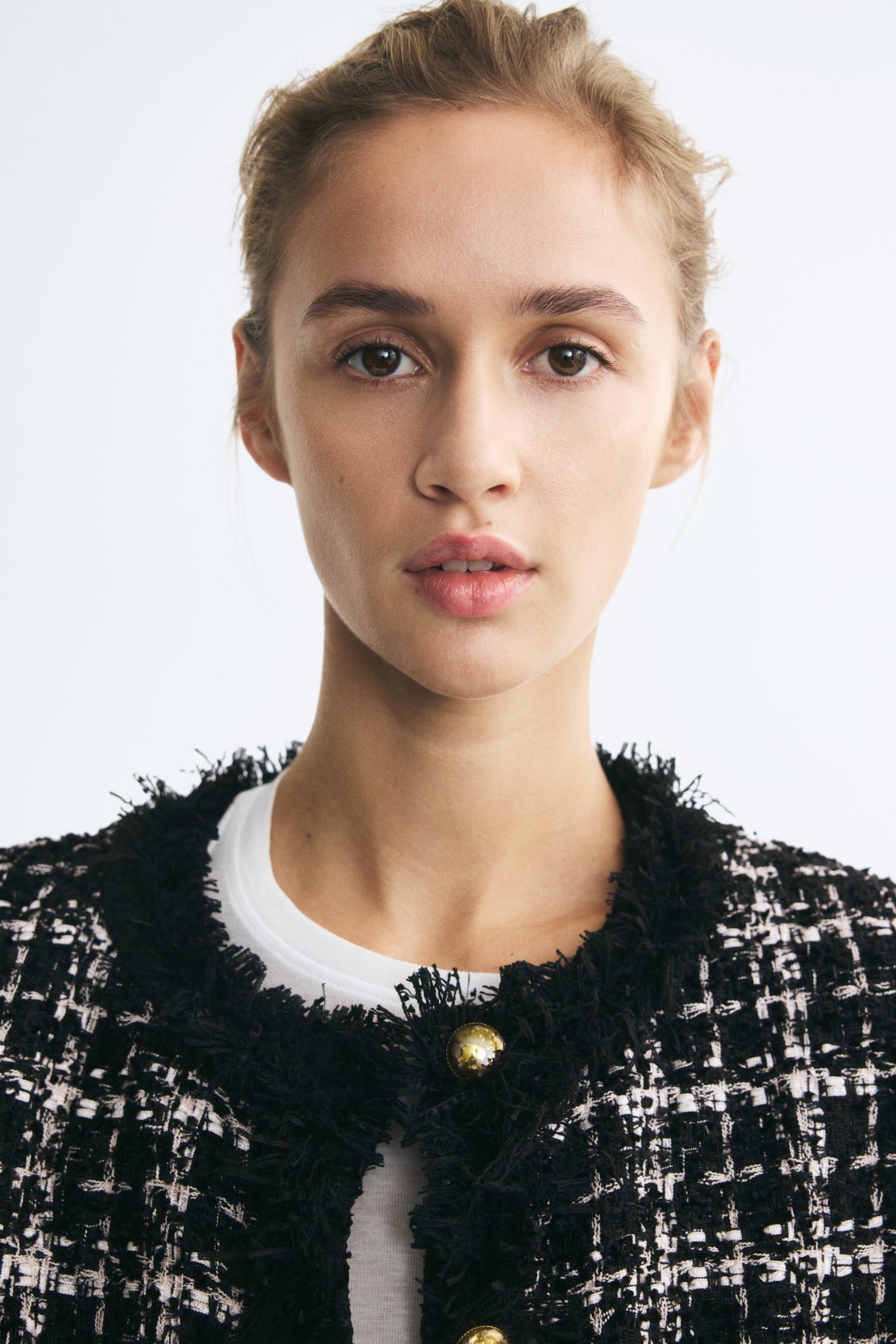 Женское платье H&M из букле на пуговицах спереди, цвет: Чёрный / Клетчатый — фото 3