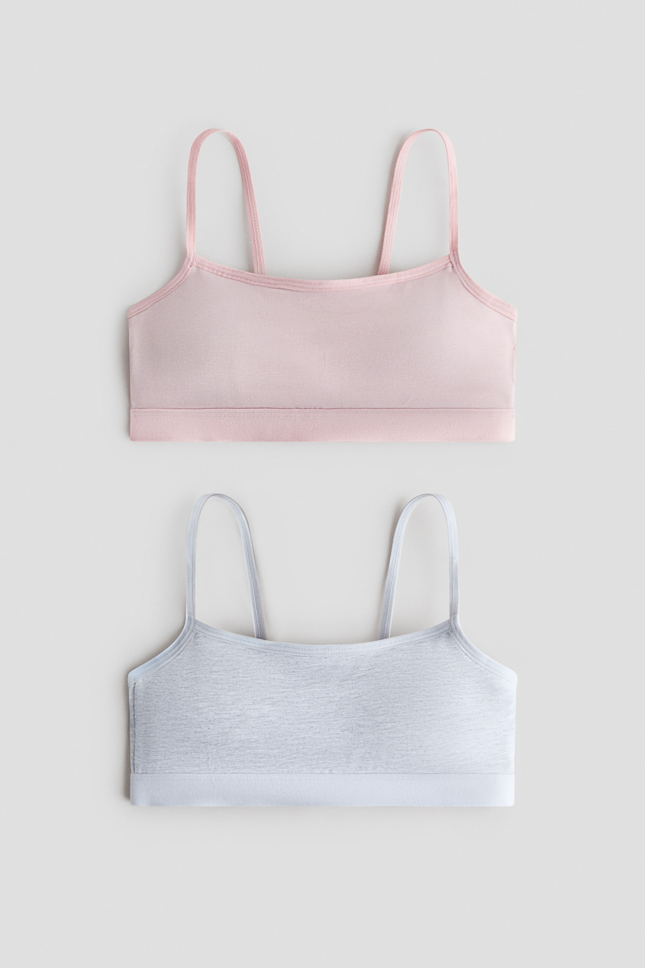 View larger image: 2-pack padded crop tops - Pale pink/Light grey marl - Kids | H&M 1