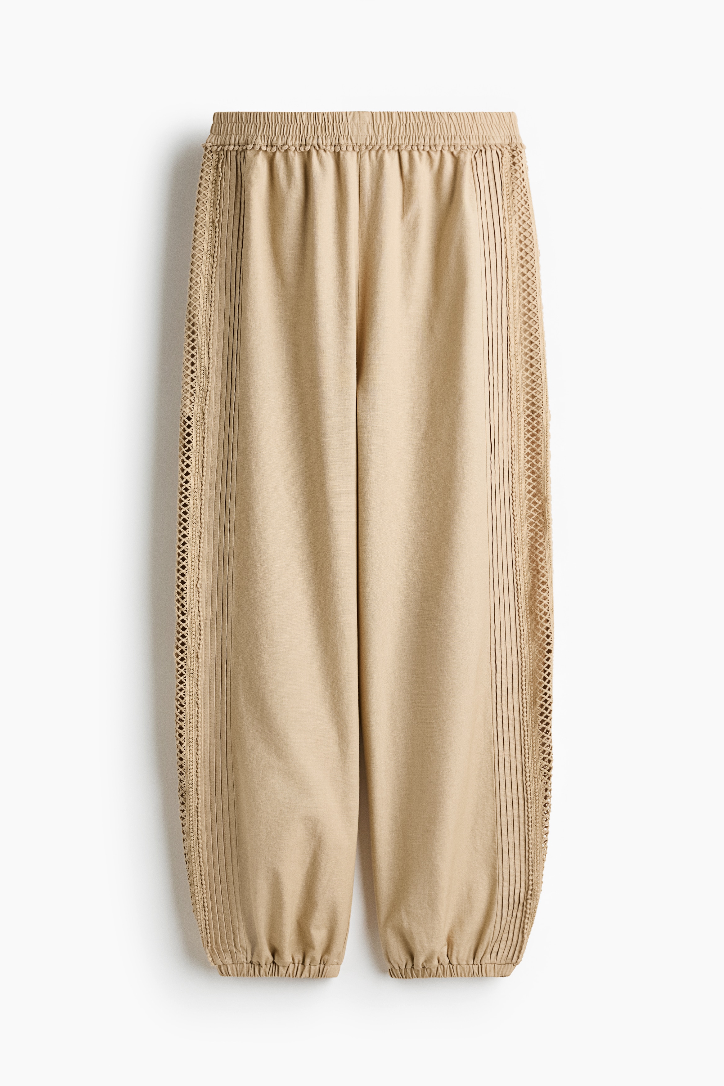 Pantaloni in misto lino con pizzo - Beige chiaro