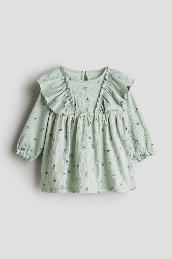 Gecrinkeltes Baumwollkleid - Mintgrün/Geblümt - 1