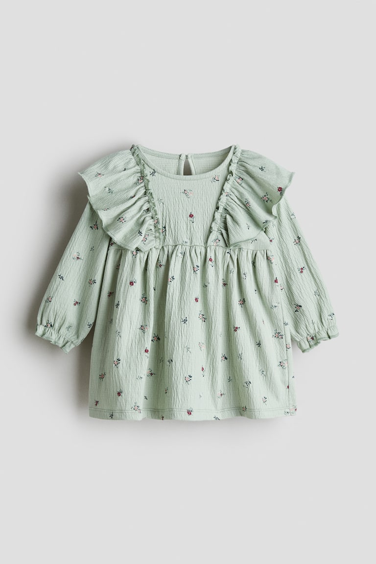 Girls - Mint Green/Floral Crinkled Cotton Dress - Size: 4T (3-4Y) - H&M Girls - Mint Green/Floral Crinkled Cotton Dress - Size: 4T (3-4Y) - H&M