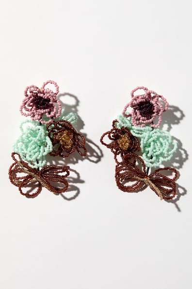 Beaded floral-motif earrings