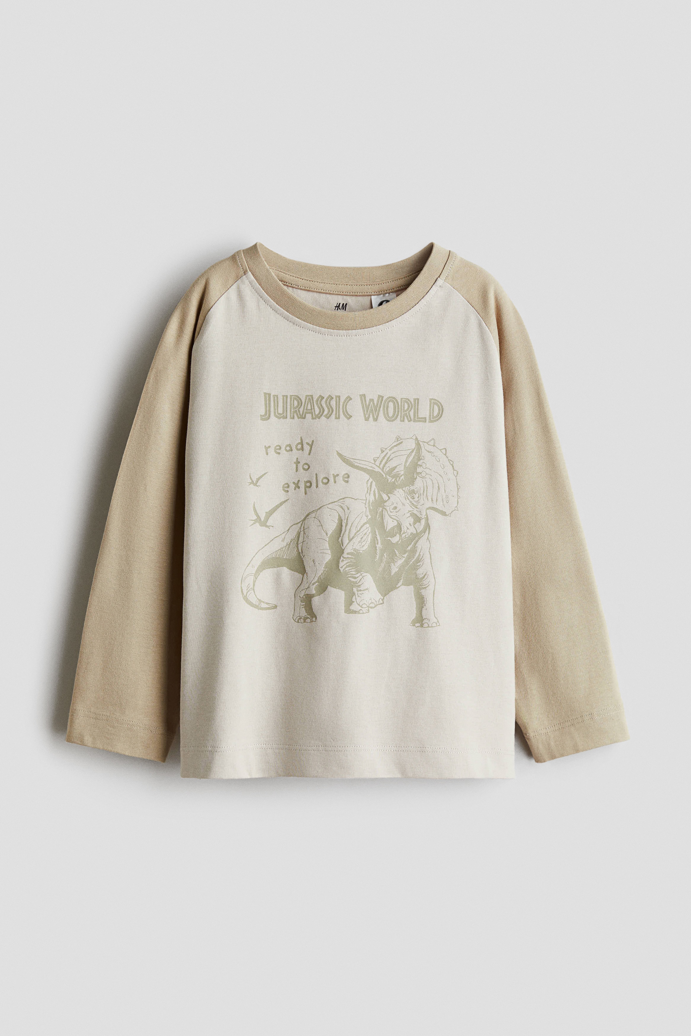 プリント長袖Tシャツ - ベージュ／ジュラシック・ワールド/グリーン／ジュラシック・ワールド